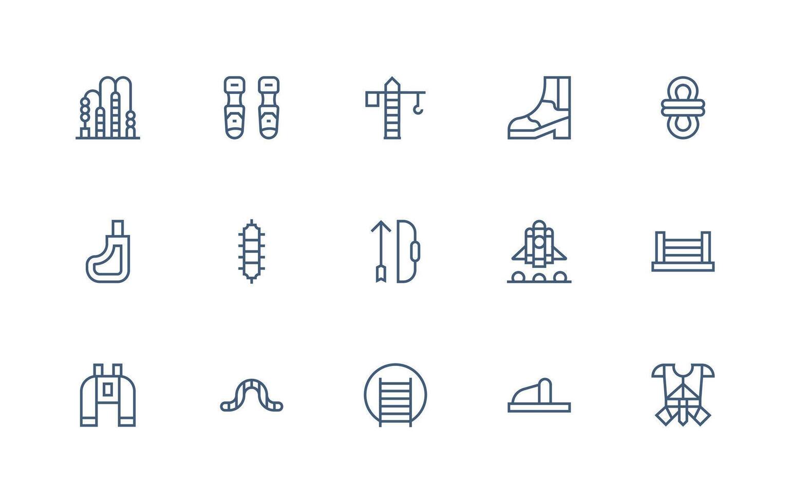 Climbing Icon Collection with 15 Regular Line Designs Icon Set for Web vector