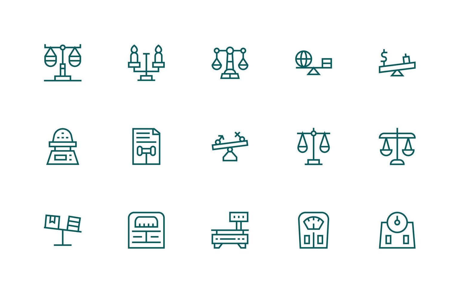 Weighing Design Icons featuring 15 in Regular Line Style Lightweight Icon Series for Fast Prototypes vector