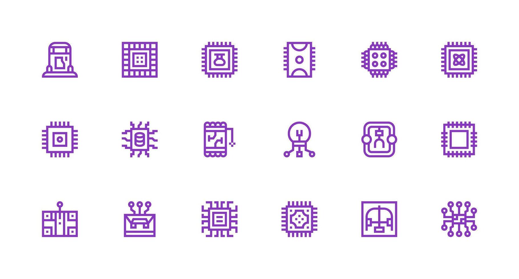 Microchip Icon Collection with 18 Strong Stroke Line Designs Quick Access Icons for UI Development vector