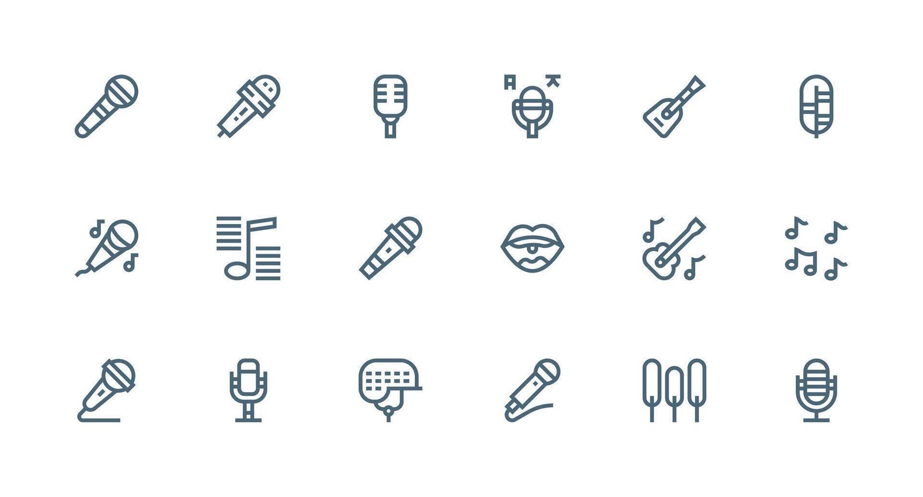 Vocal Icon Collection with 18 Strong Stroke Line Designs Quick Access Icons for UI Development vector