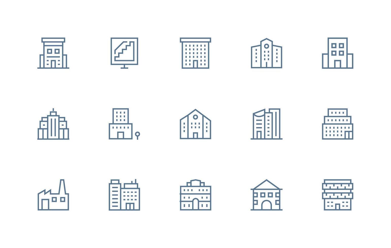15 Regular Line Icons for Commercial Building Graphics Minimal Icon Set for Interface Projects vector