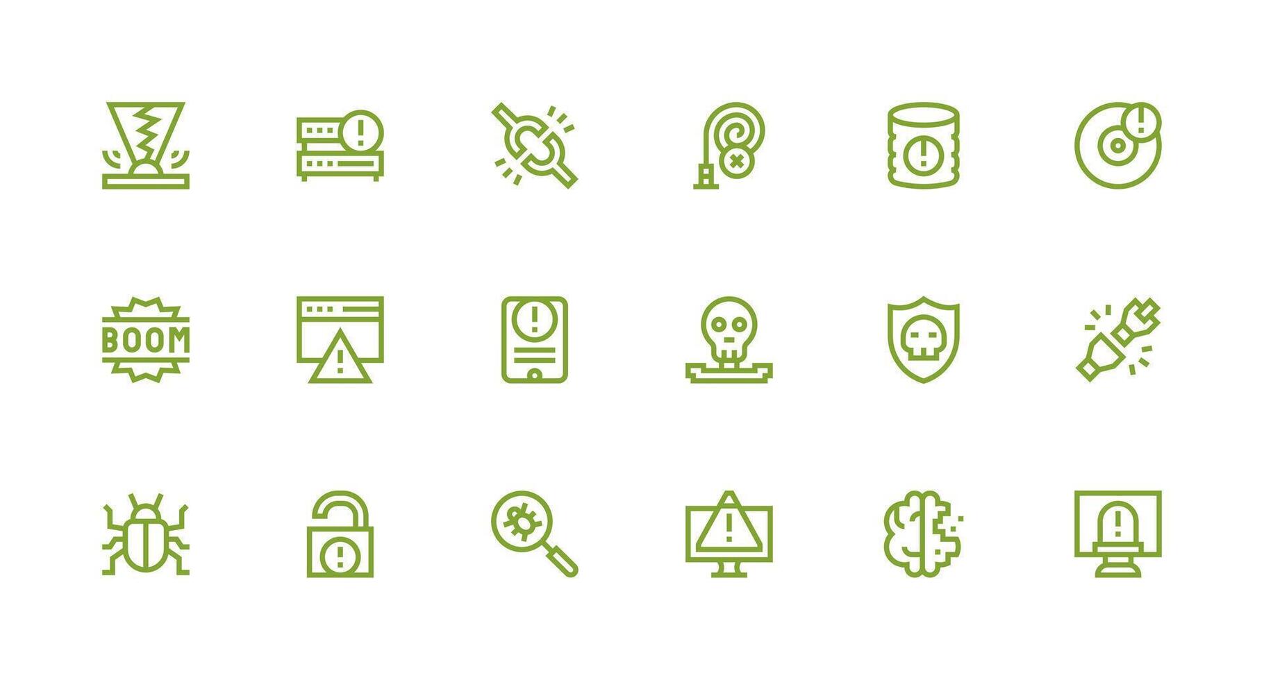 Malfunction Icon Set with 18 Strong Stroke Line Graphics Well-Structured Icons for Creative Use vector