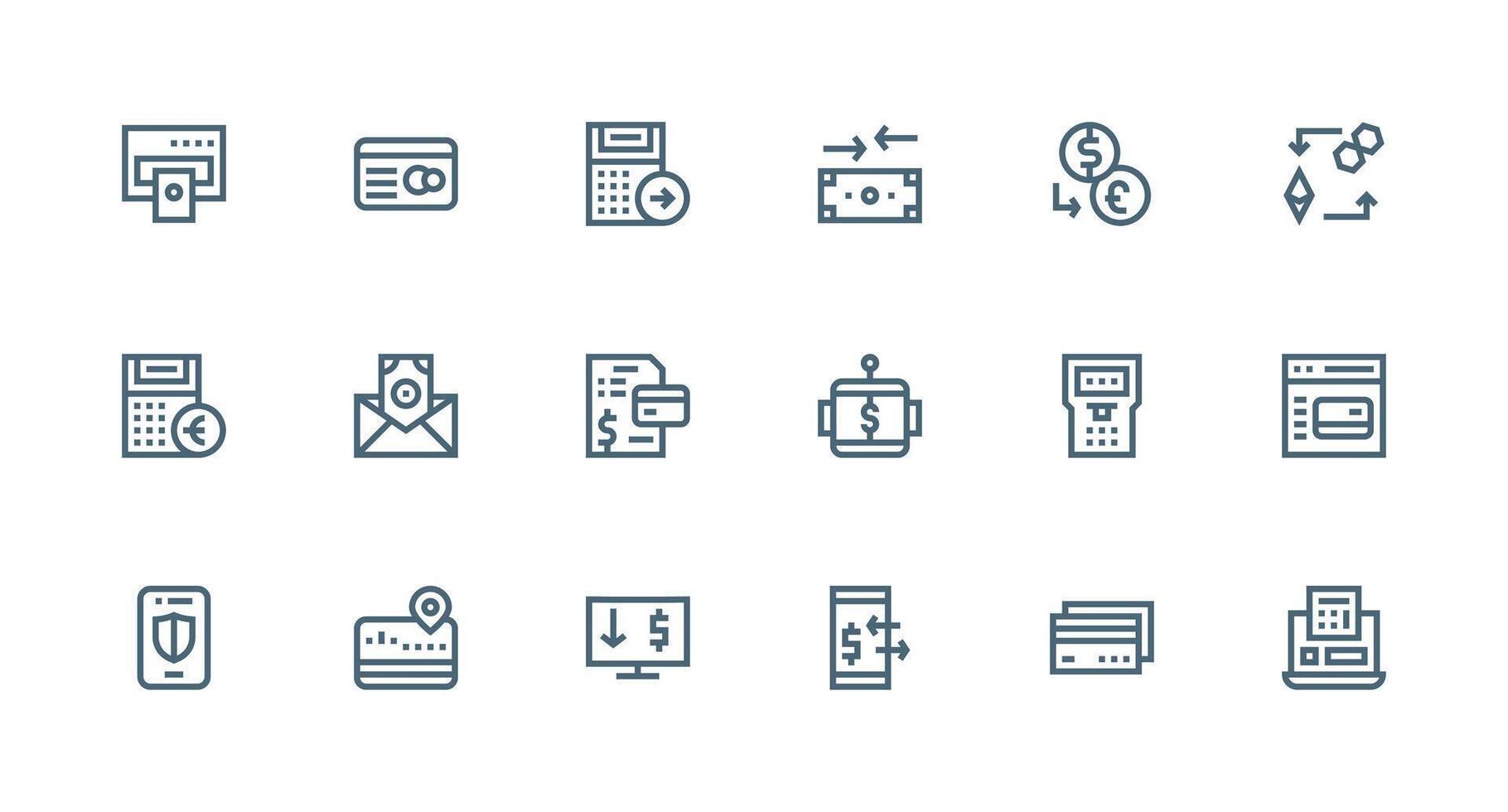 Strong Stroke Line Style Payment Processing Icons with 18 Vectors Multi-Purpose Icon Set