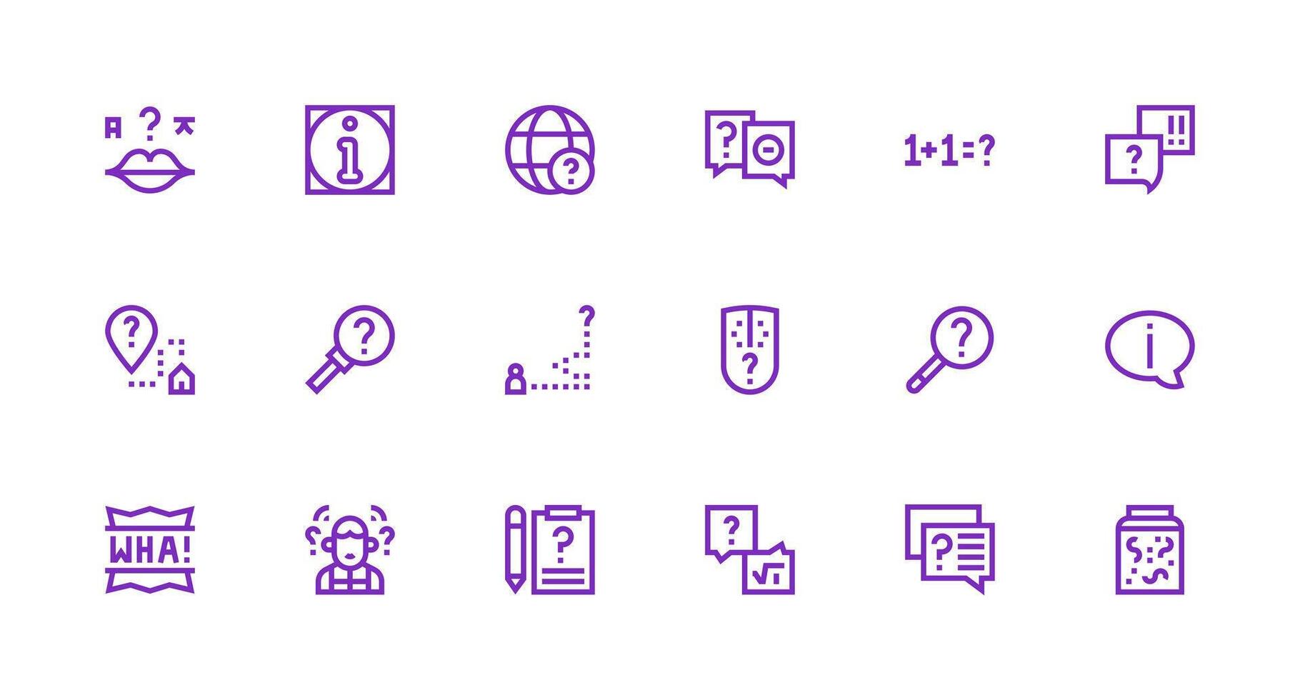 Question Mark Visual Pack containing 18 Strong Stroke Line Icons Clean Set for Layout Prototypes vector