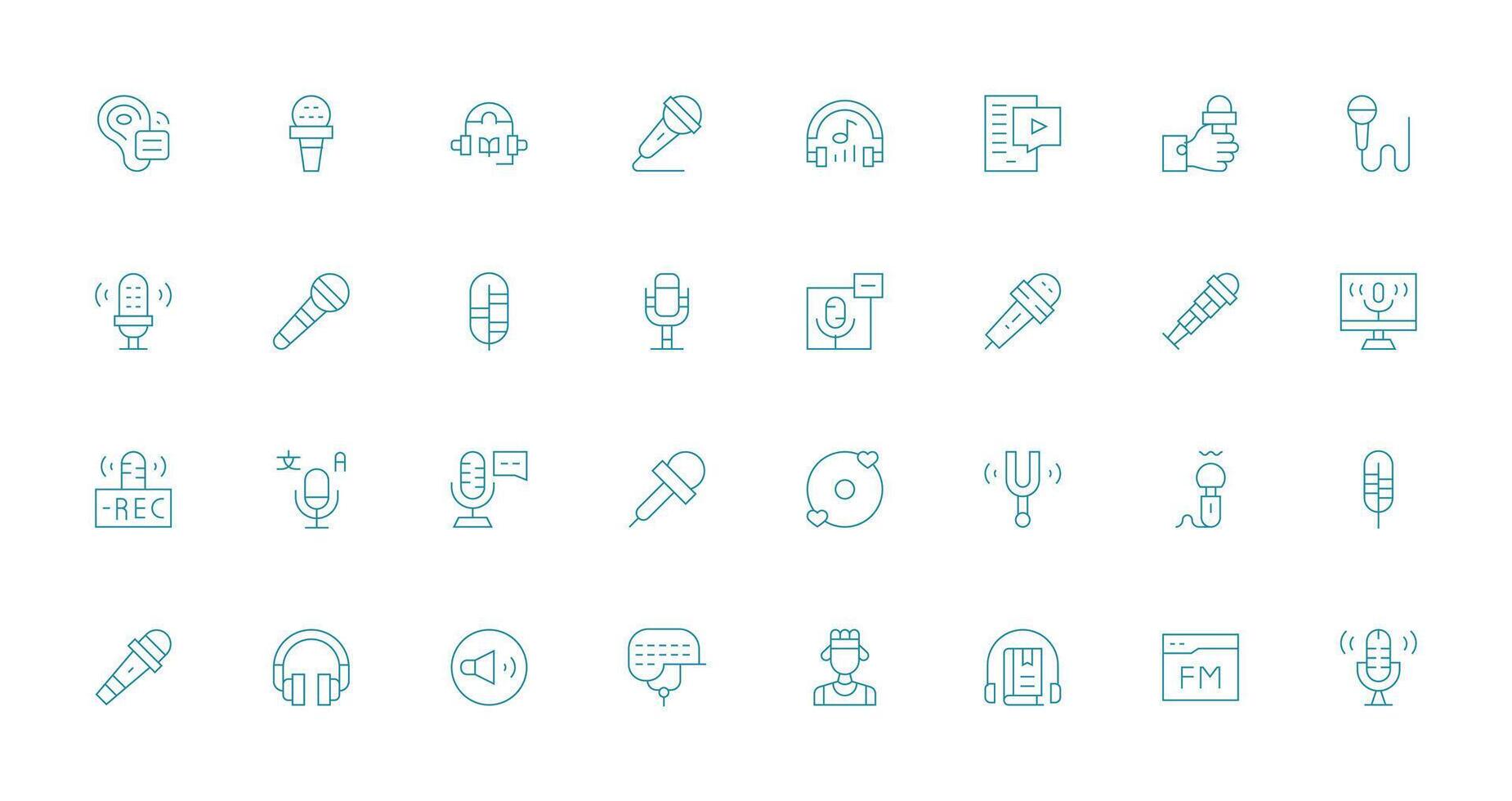 Podcast Icon Collection with 32 Thin Line Designs Flexible Icon System for Web Interfaces vector