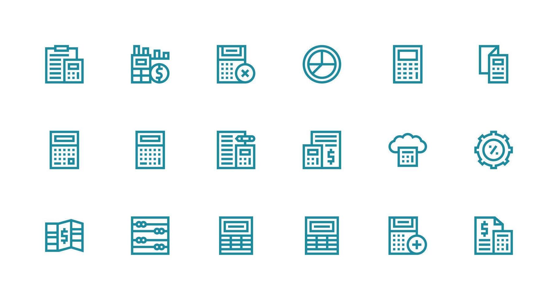 Calculation Icon Set with 18 Strong Stroke Line Graphics UI-Ready Icon Collection vector