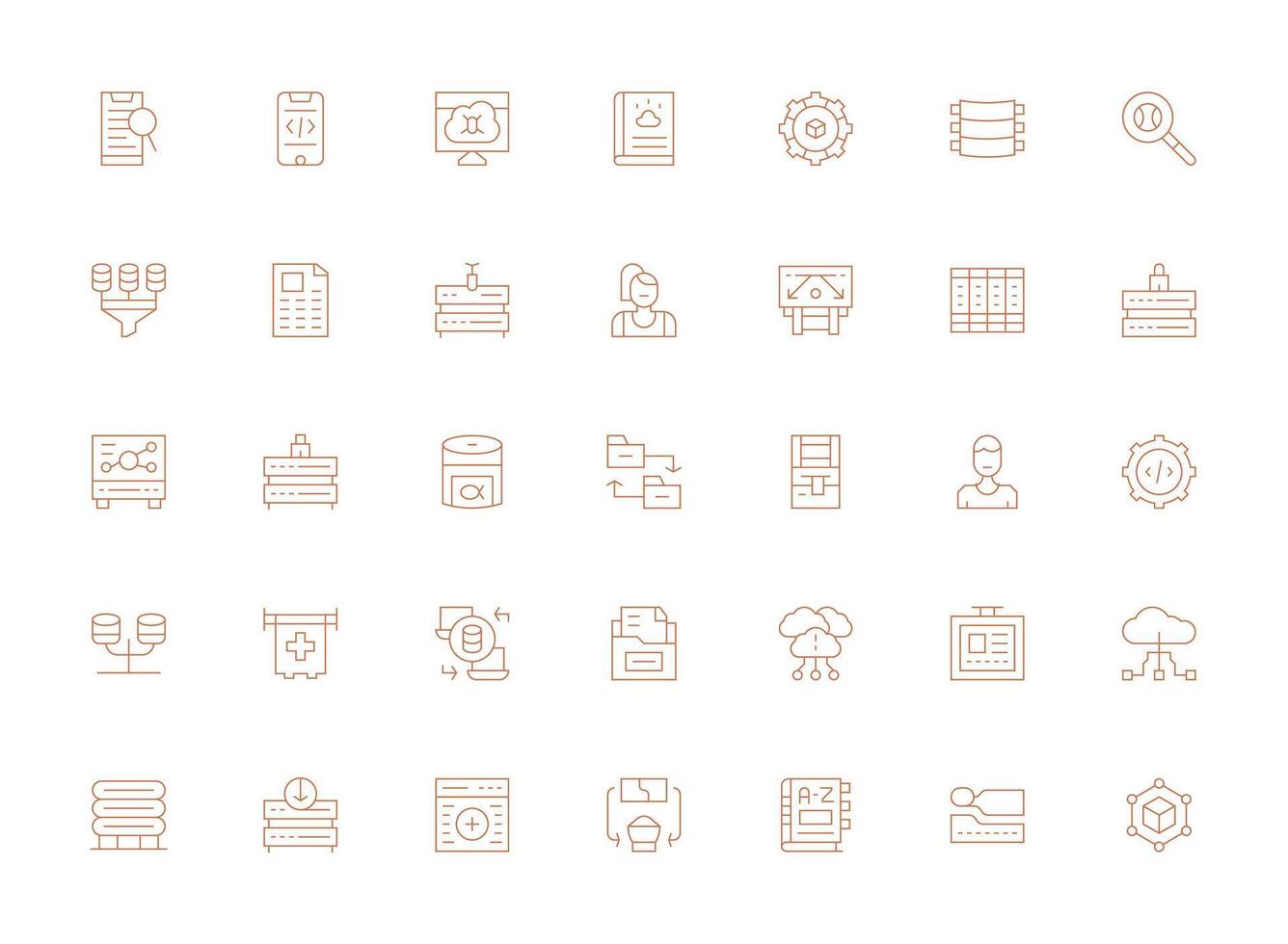 35 Light Line Style Icons from Database Collection Outline Icon Pack vector