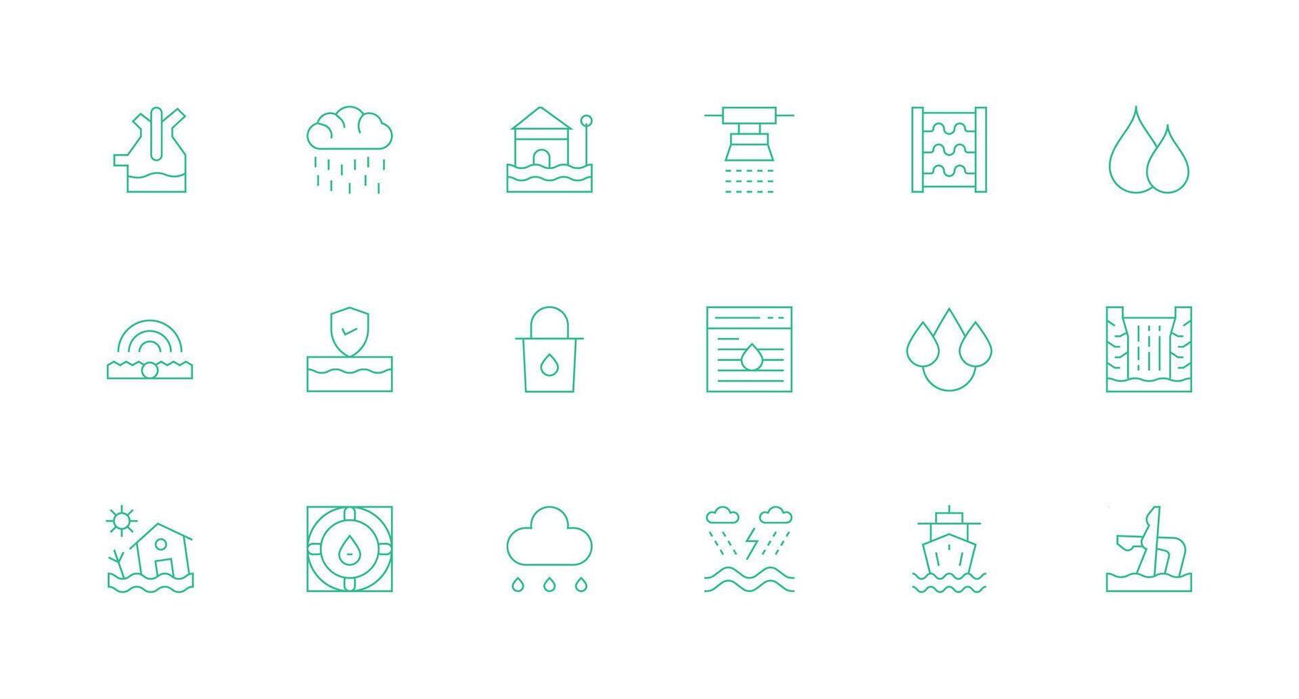 Flood Set with 18 Minimal Line Icons Essential Icons for Rapid UI Building vector