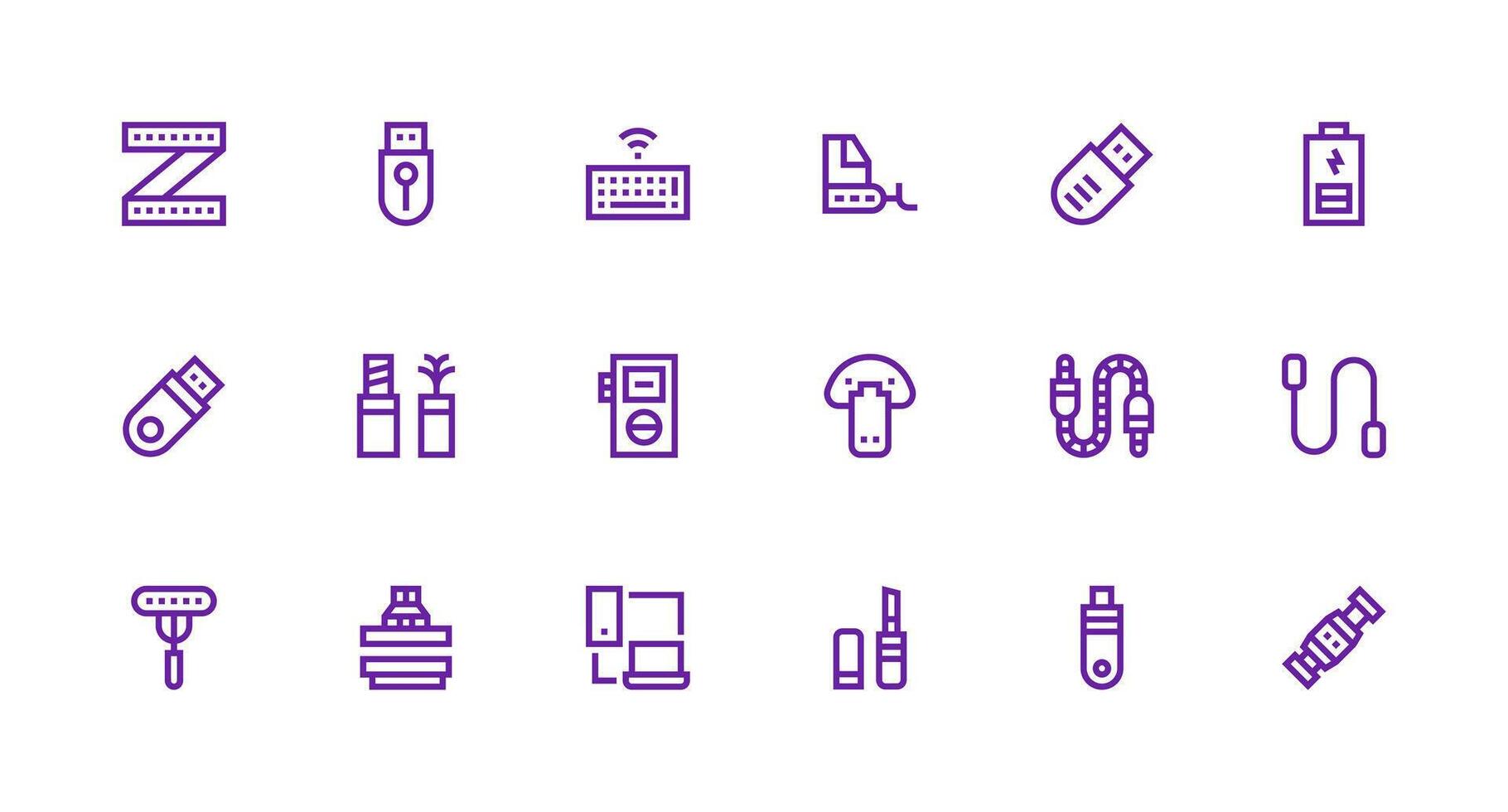 18 Icons for Usb in Strong Stroke Line Format Full Icon Library for UI Designers vector