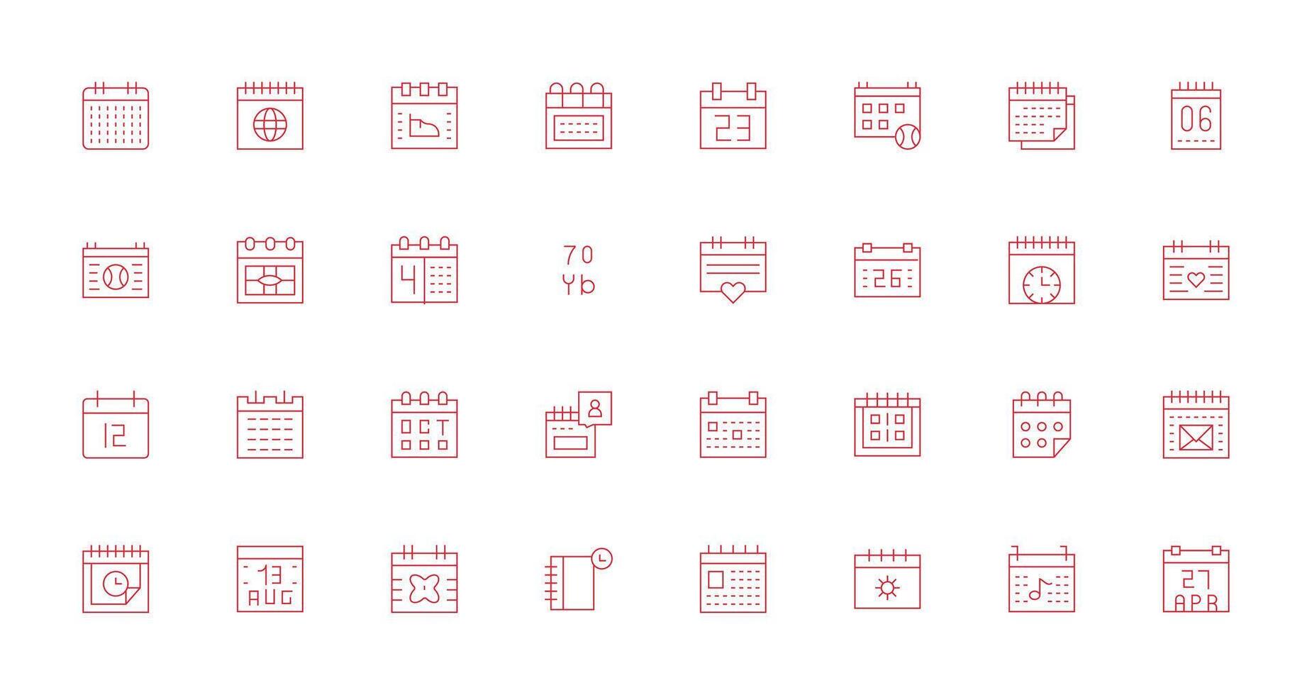 Thin Line Style Date Icons with 32 Vectors UI and UX Focused Icon Collection