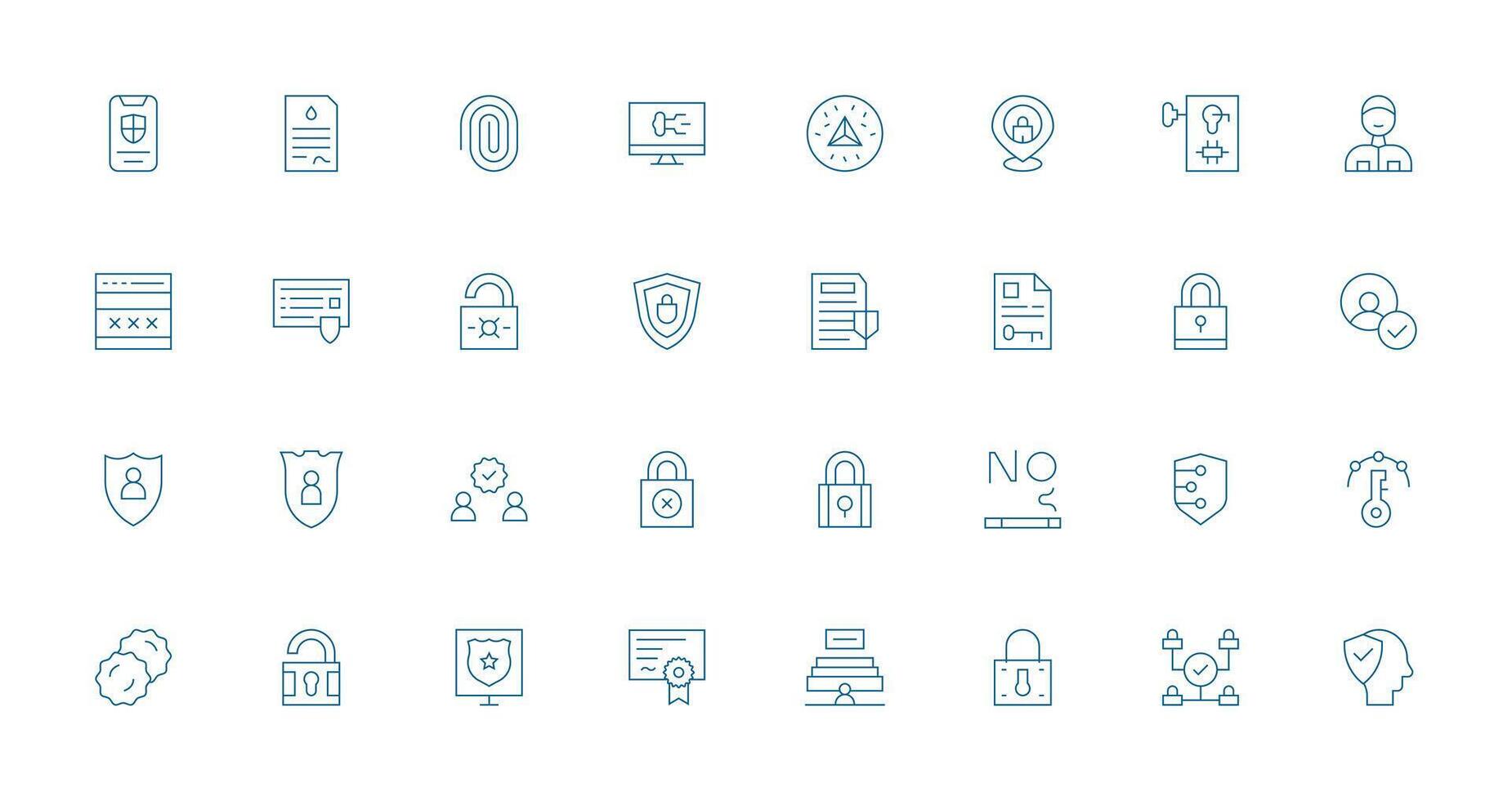 Authentication including 32 Thin Line Illustrations All Device Compatible Icon Set vector