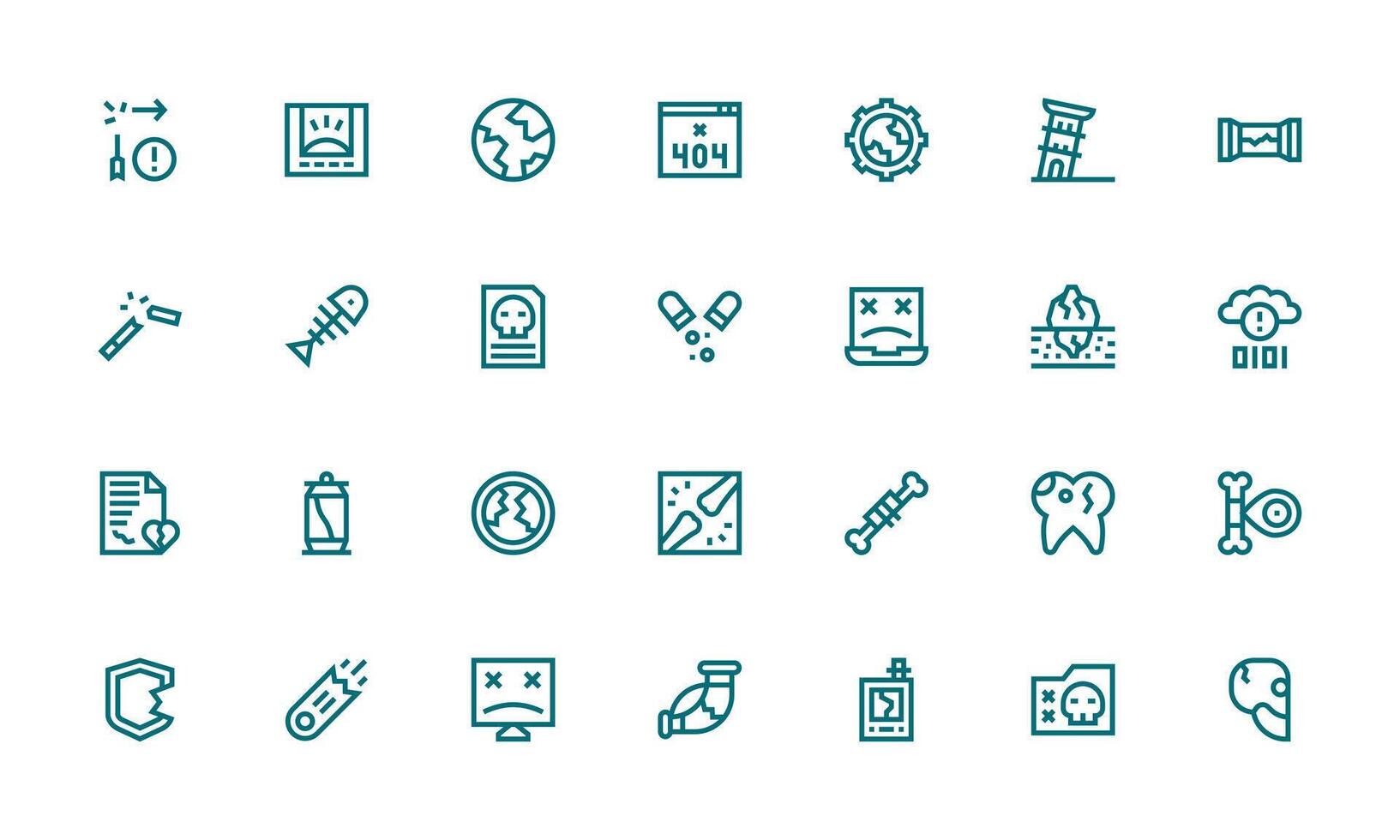 Broken Icon Set with 28 Bold Line Graphics High-Resolution Icons for Any Platform vector
