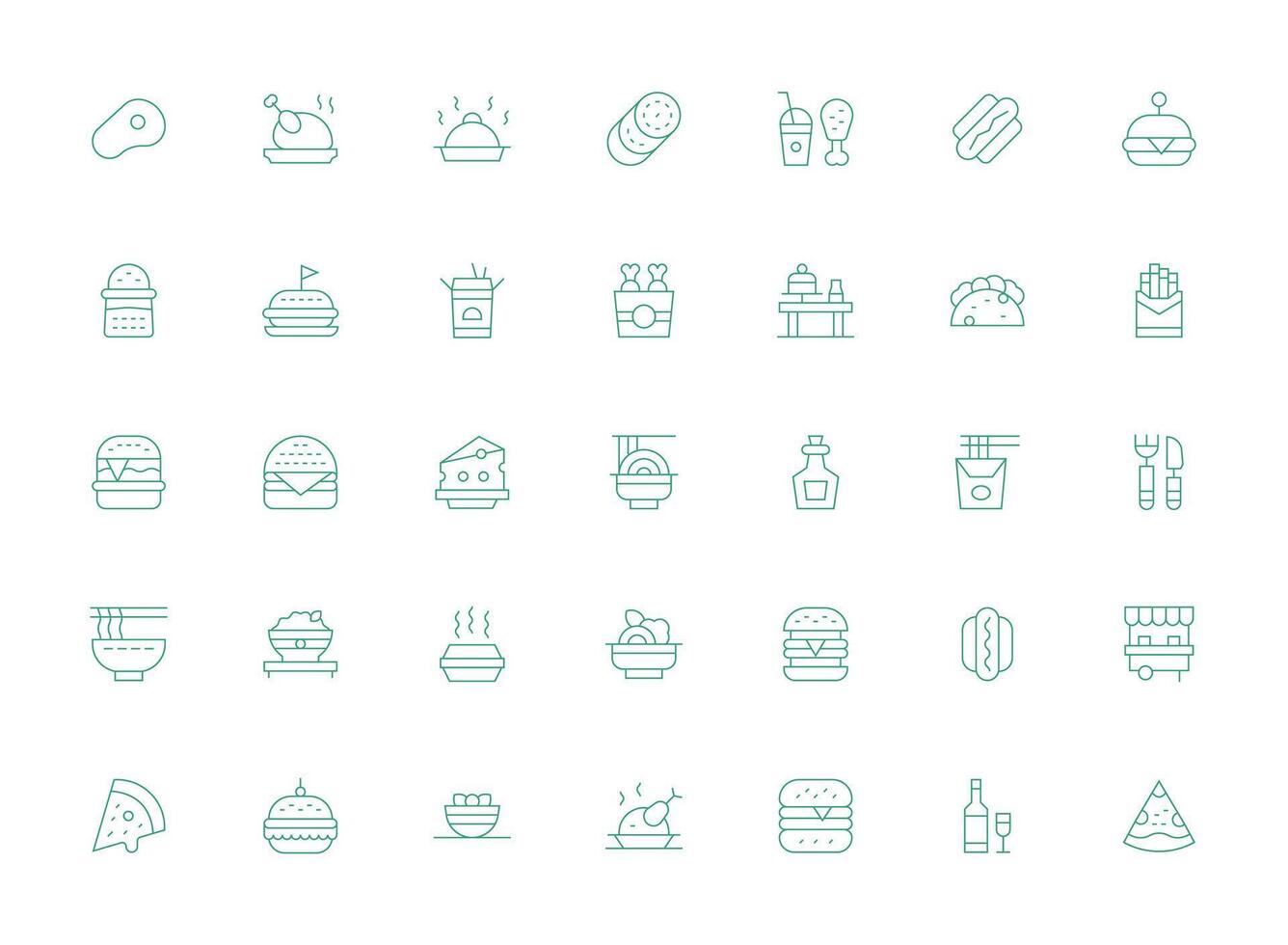 Dinner Design Icons featuring 35 in Light Line Style Scalable Icons for Cross-Platform Interfaces vector
