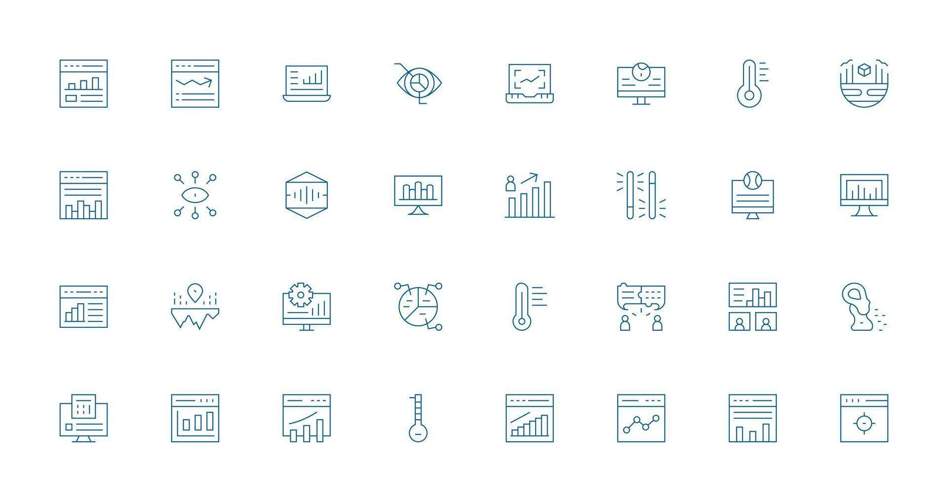 32 Icons for Analytics in Thin Line Format Digital Icon Collection vector