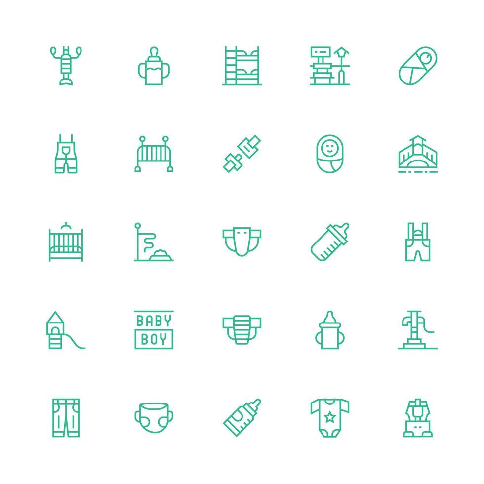 Toddler featuring 25 Icons in Medium Stroke Outline Design Core Icon Collection for Daily Tasks vector