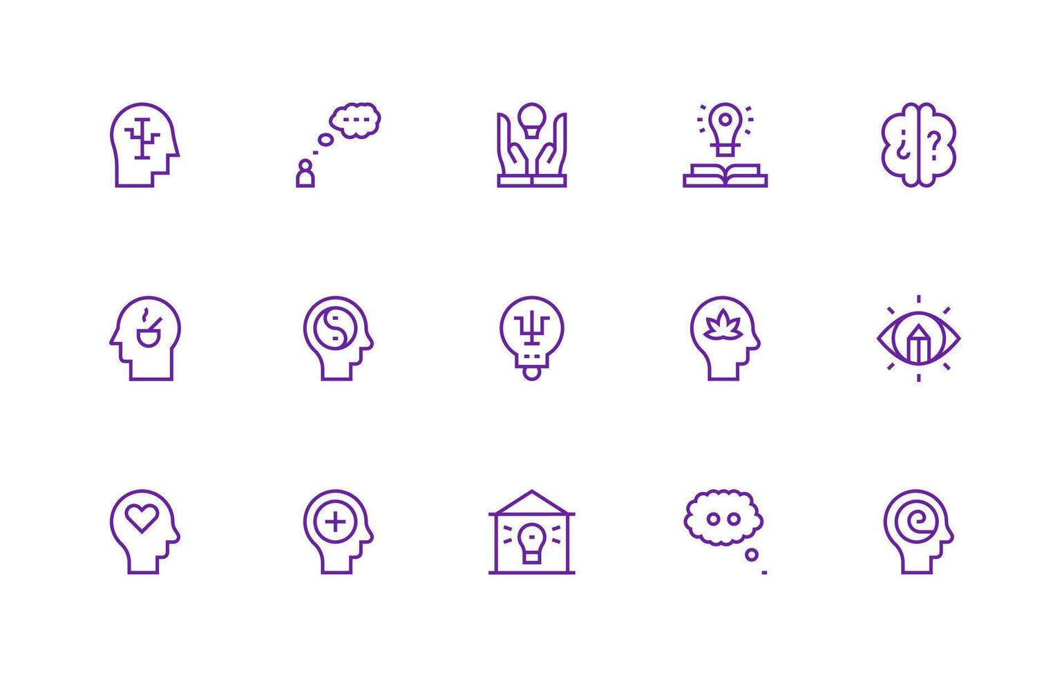Thought Icon Set with 15 Regular Line Graphics Smart Icon Collection vector