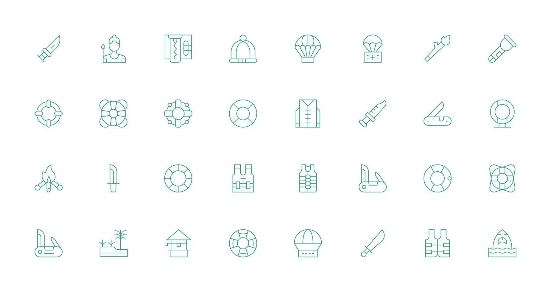 32 Thin Line Icons for Survival Graphics Multi-Purpose Icon Set vector