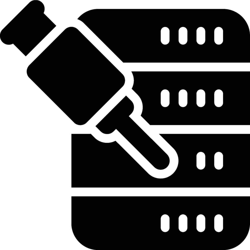sql inyección, código inyección, ataque glifo sólido icono vector