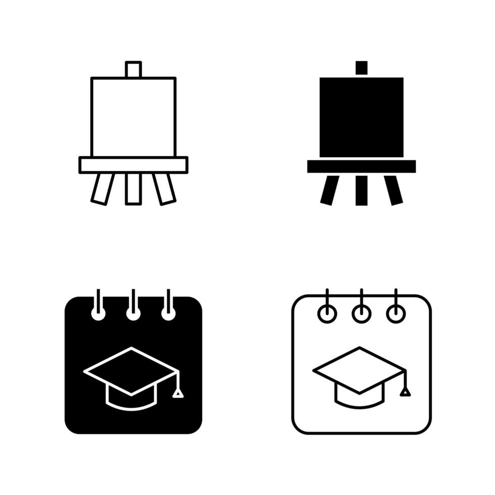Art Easel and Class Schedule Icons Solid and Line Style Collection vector