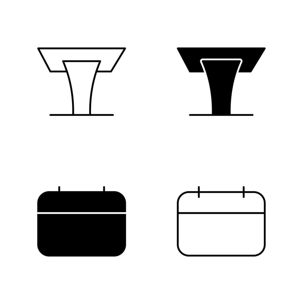 Calendar and Lecture Podium Icons in Solid and Line Style vector