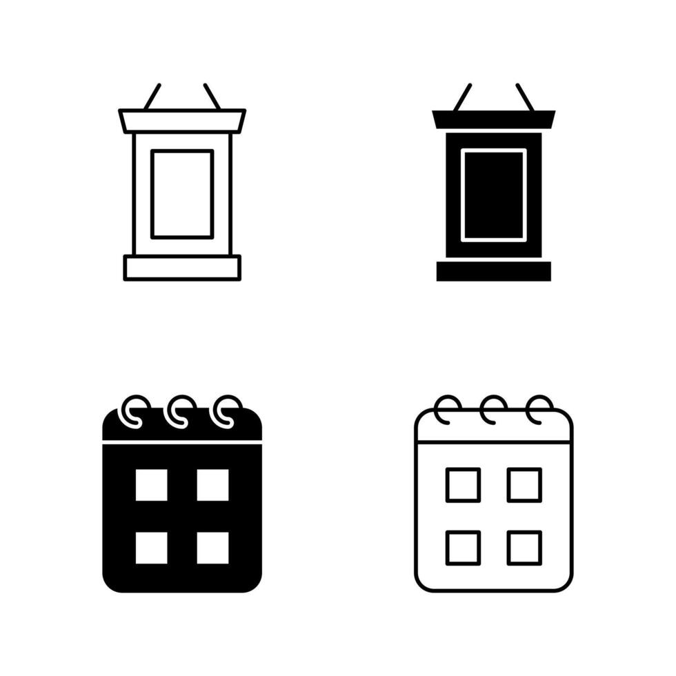 Education Icons Calendar and Lecture Podium in Solid and Line Style vector