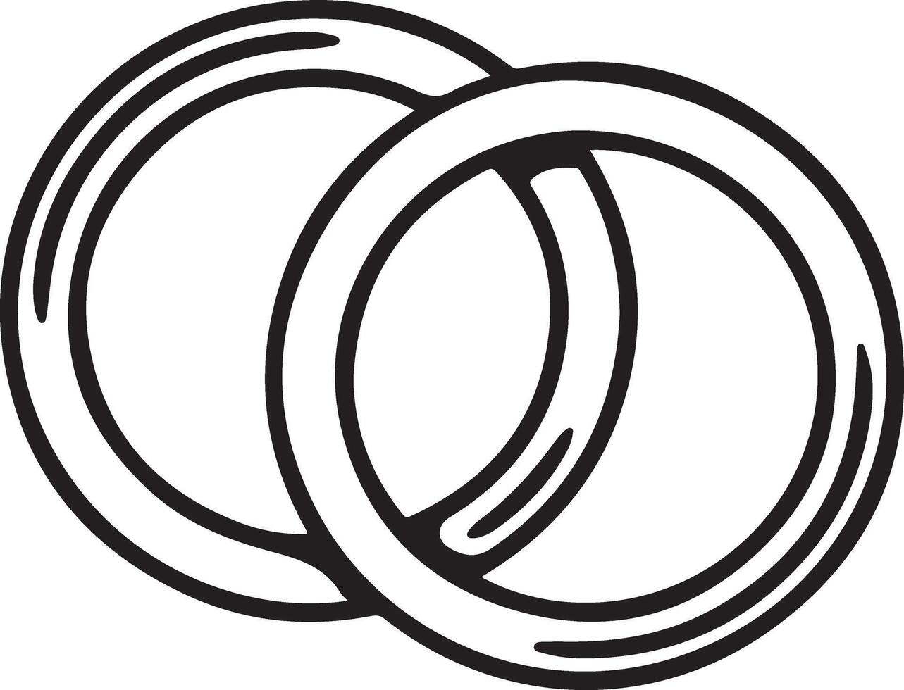 Two interlocking wedding rings symbolizing unity commitment and eternal love in a simple line drawing vector