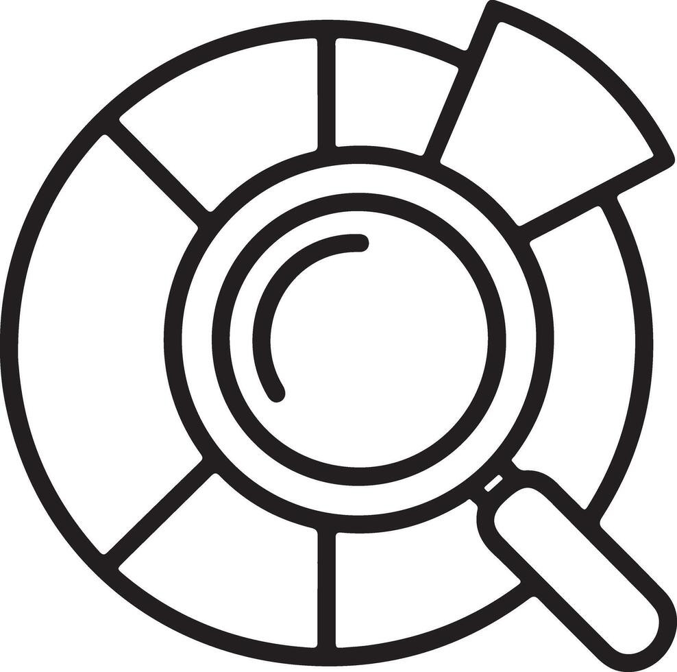 Magnifying glass over pie chart representing data analysis and research concept vector