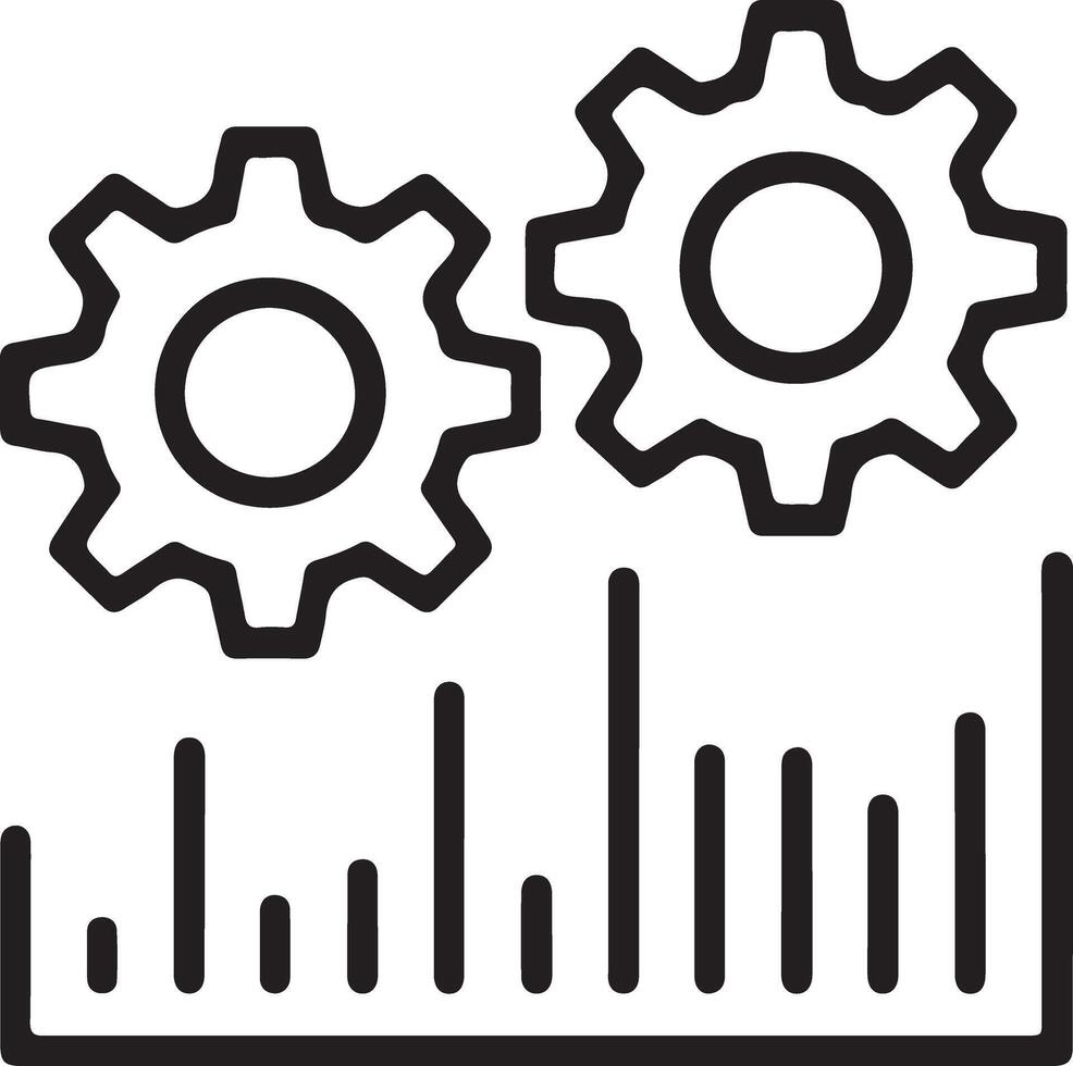 Two interlocking gears above a bar chart representing data analysis and mechanical processes vector