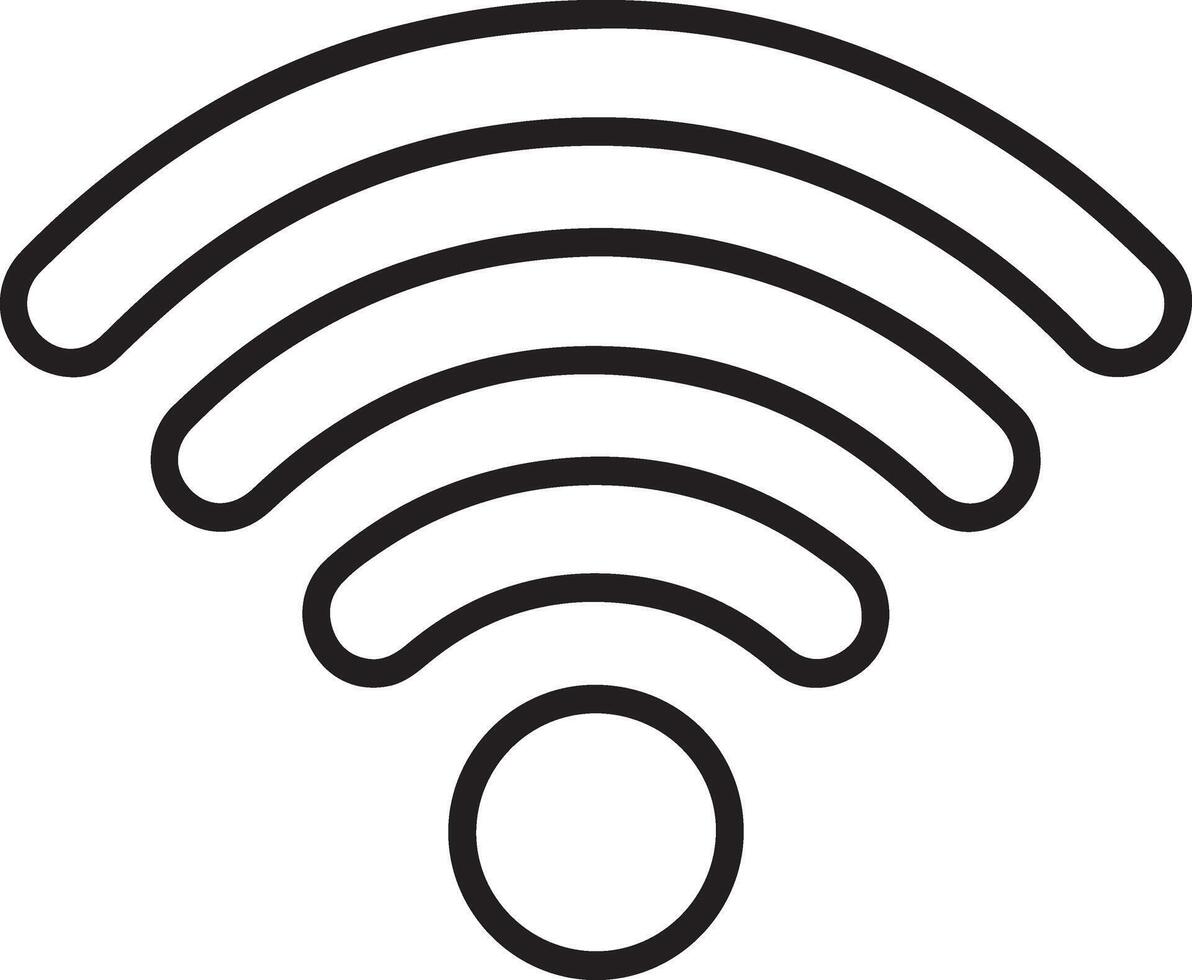Simple black and white outline of a wifi signal icon representing wireless internet connection vector