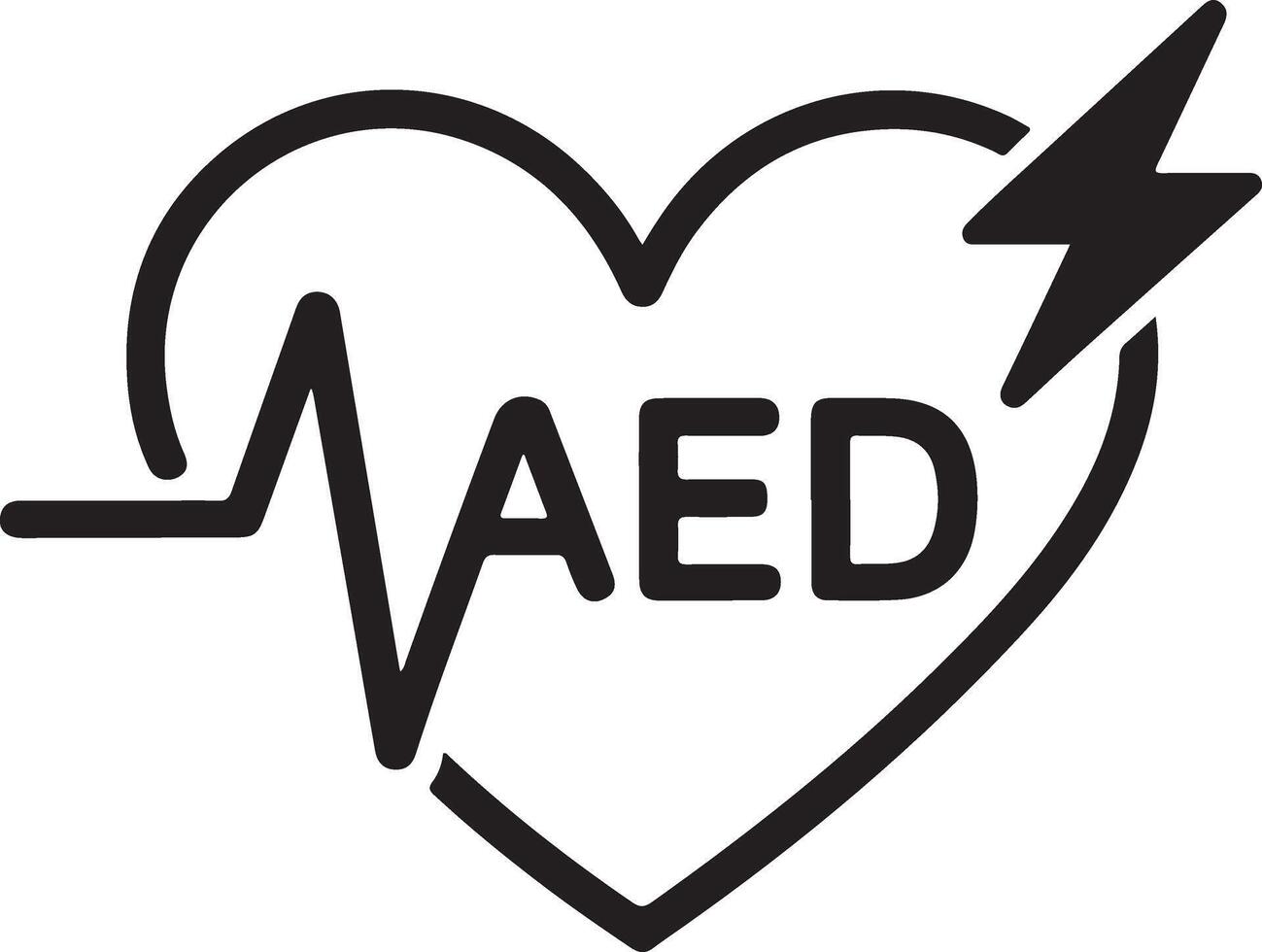 Automated external defibrillator symbol with heartbeat and lightning bolt vector