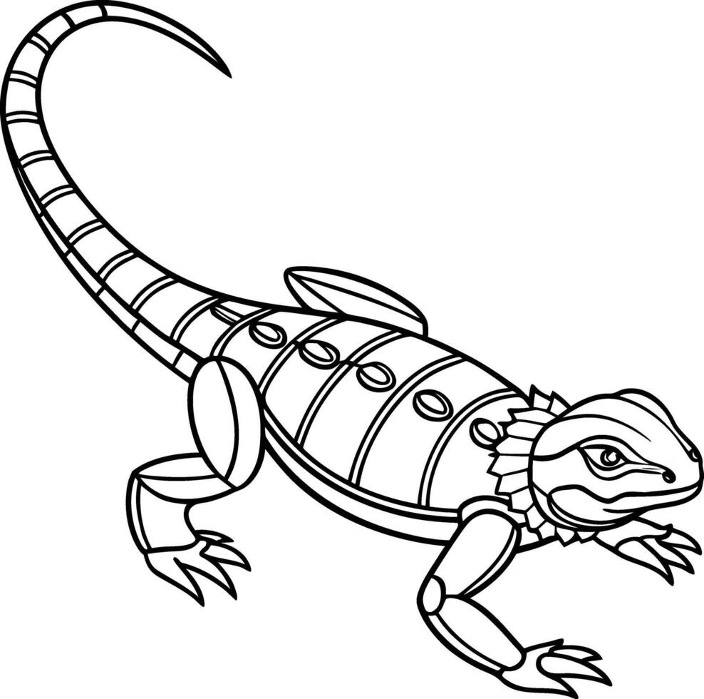 Stylized lizard with spiky collar and segmented tail vector