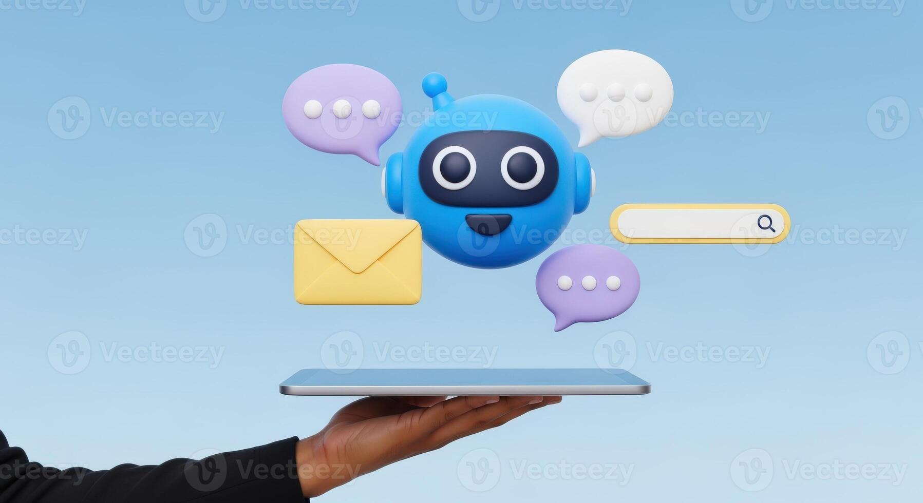 AI Chatbot on Tablet with Speech Bubbles Digital Assistant for Customer Support and Communication photo