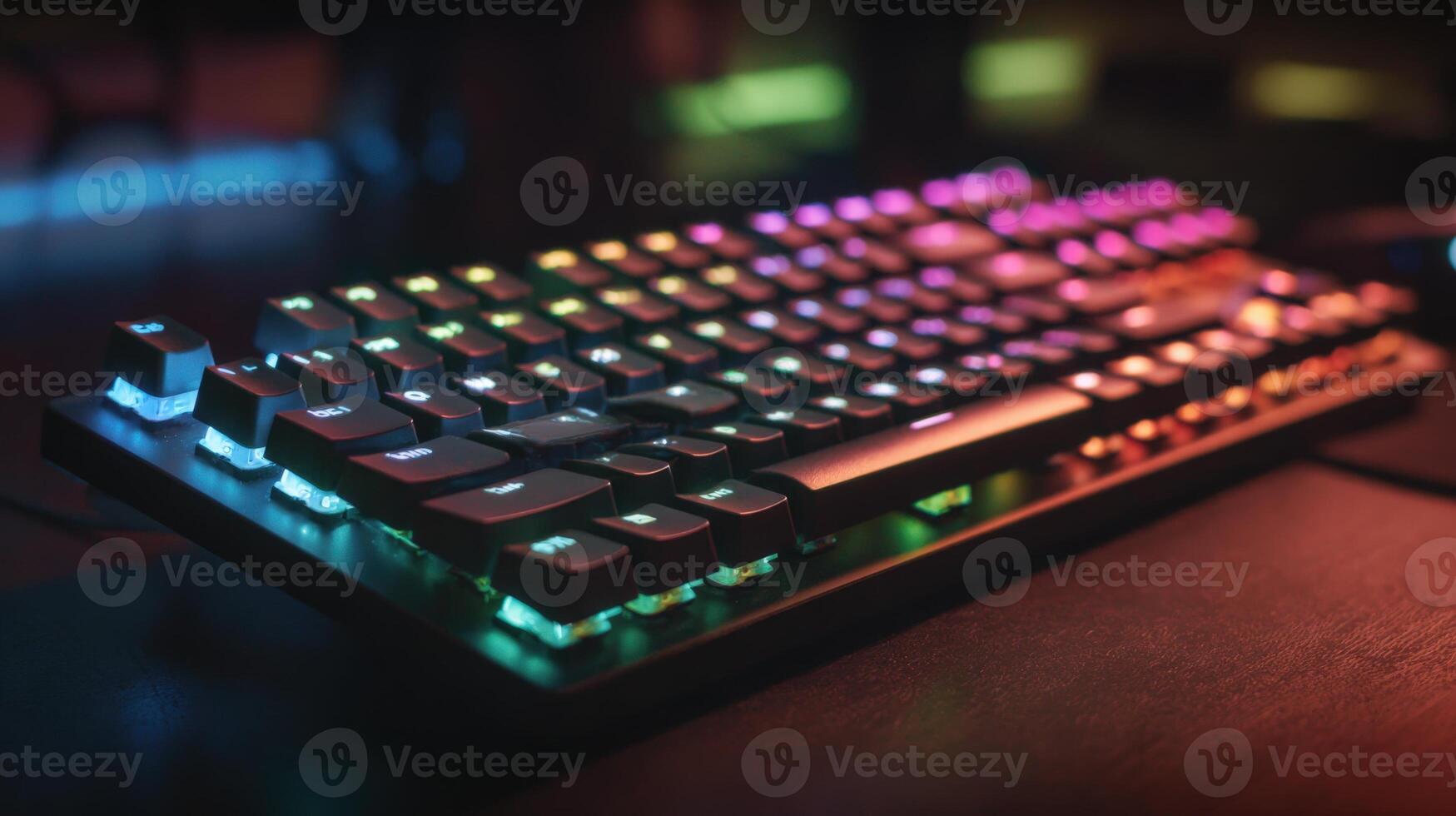 Illuminated Mechanical Keyboard Displaying Vibrant RGB Lighting for Gaming and Professional Use in a Dark Environment photo
