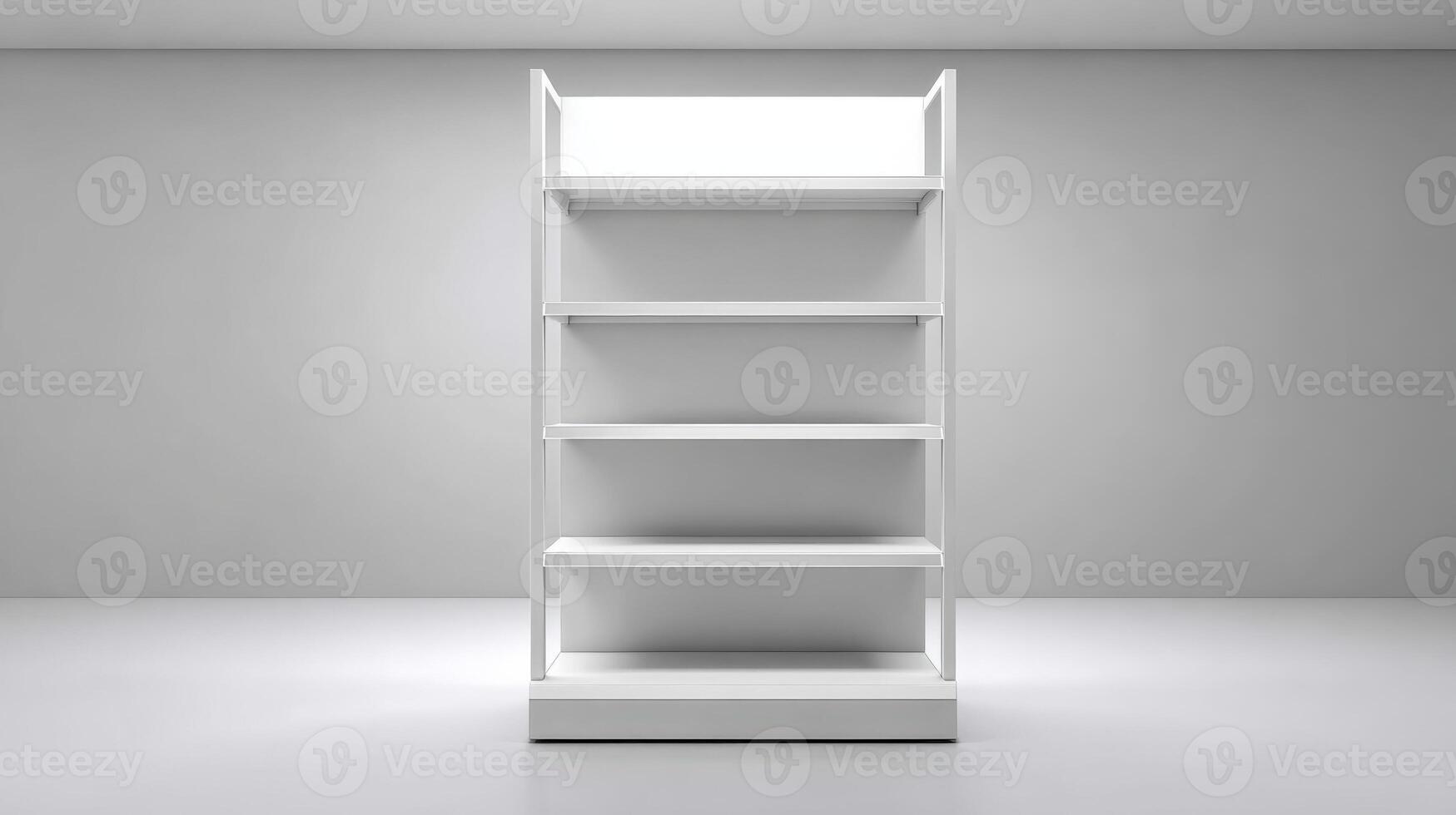 Empty White Retail Display Shelf Rack in a Minimalist Setting for Product Placement photo