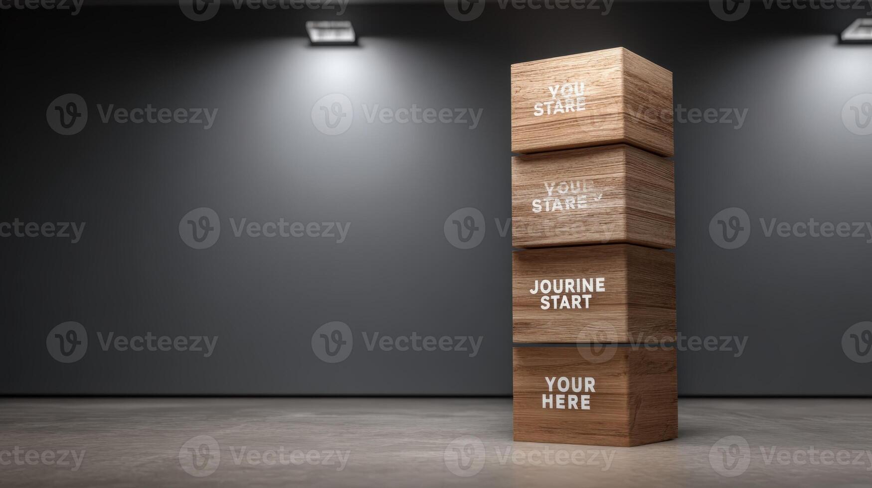 Stack of Wooden Blocks with Motivational Messages for Business Growth and Personal Development in Dark Environment photo
