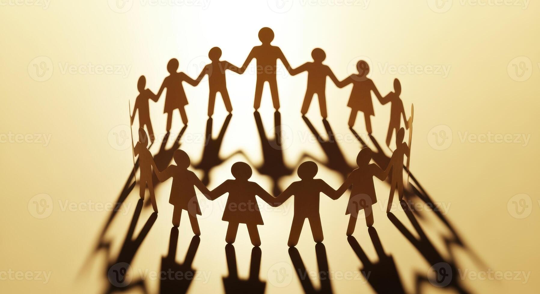 Paper People Holding Hands in a Circle, Symbolizing Unity, Teamwork, and Collaboration for Global Community photo