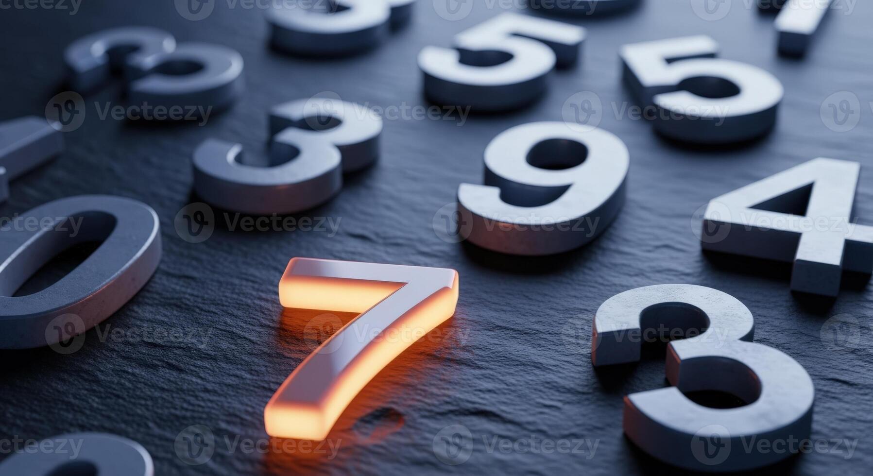 Collection of Numeric Characters Displaying Mathematical Concepts and Numerology with a Number Seven Highlighted photo
