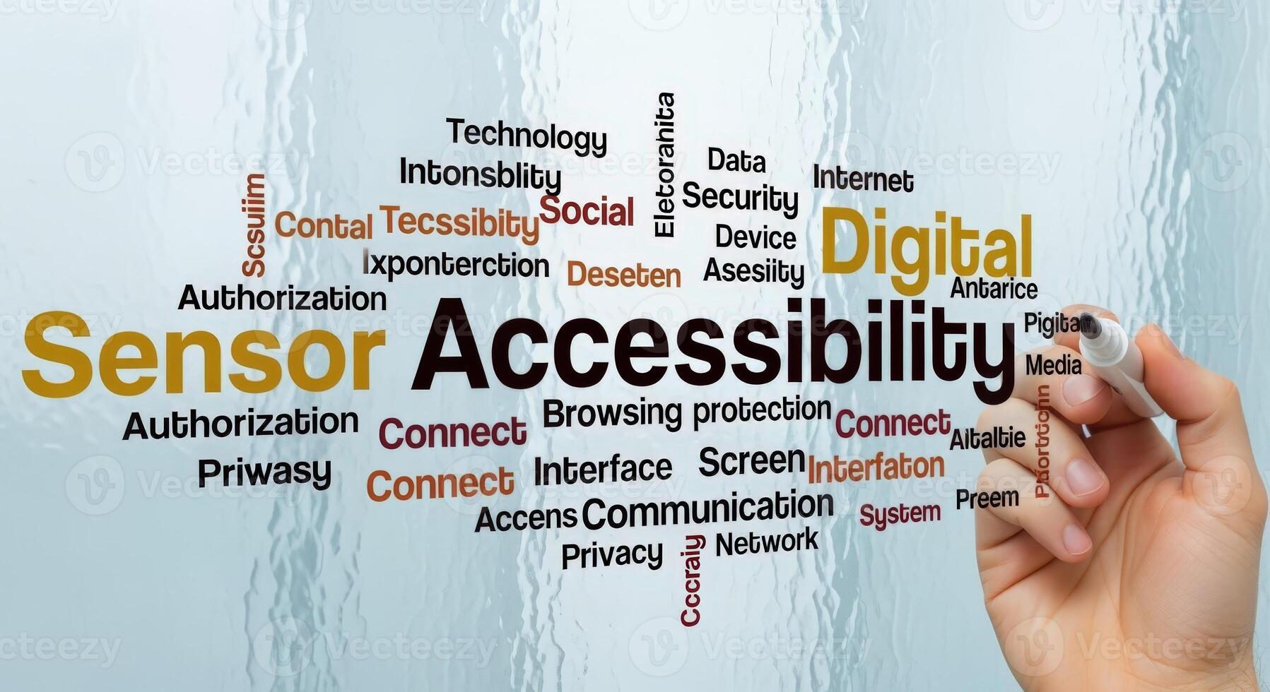 Digital Accessibility Concept with Word Cloud Representing Inclusivity, Technology, and Communication for Diverse Users and Technologies photo