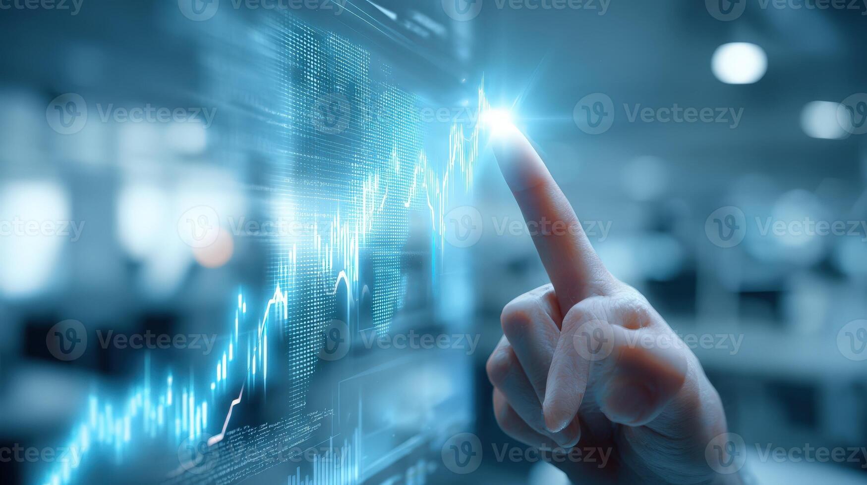 Interactive Stock Chart A Hand Guides Growth Analysis on a Digital Screen Interface photo