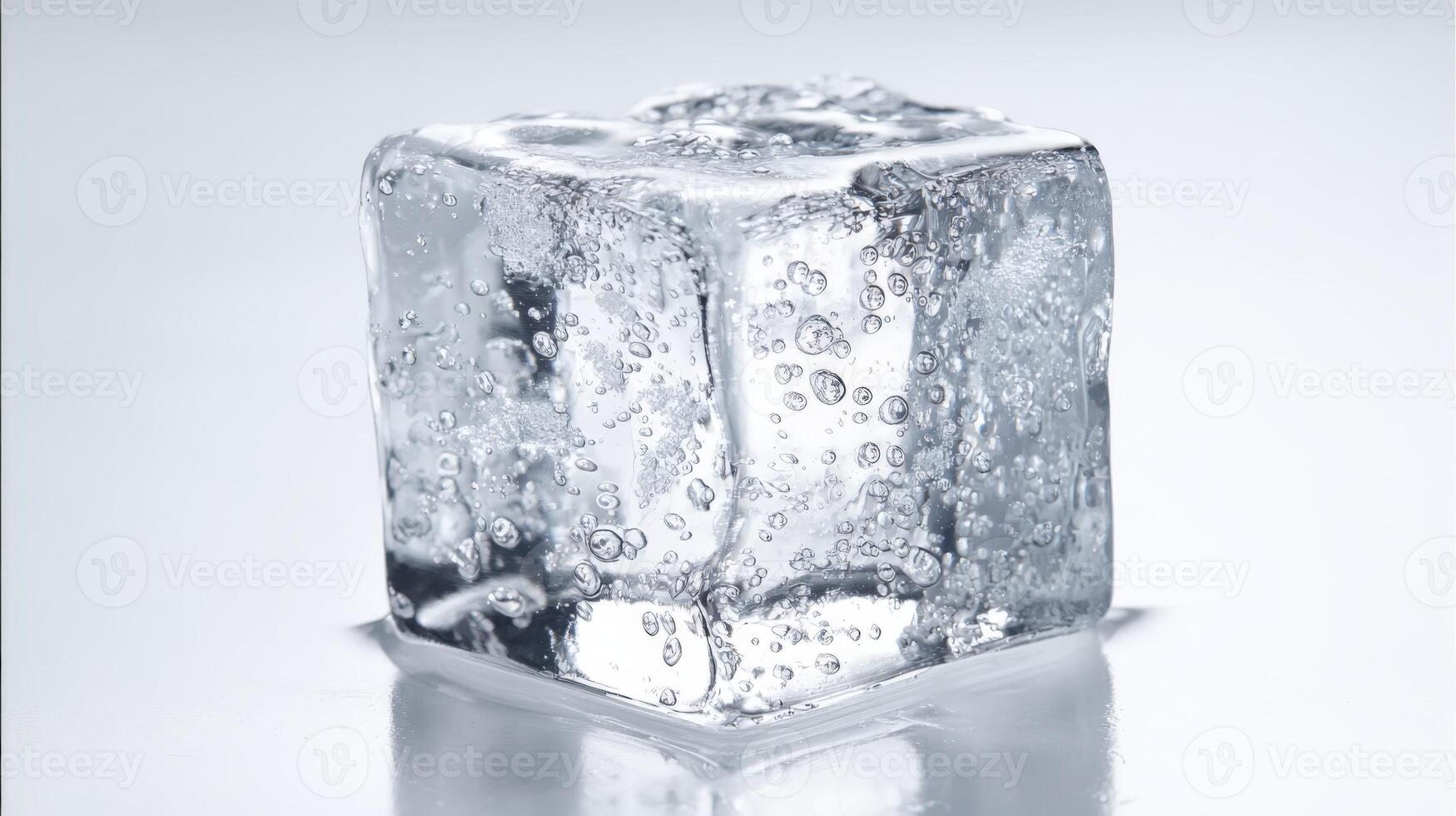 Single Ice Cube Melting on Reflective Surface, Close-up Shot for Cooling Drinks and Refreshments photo