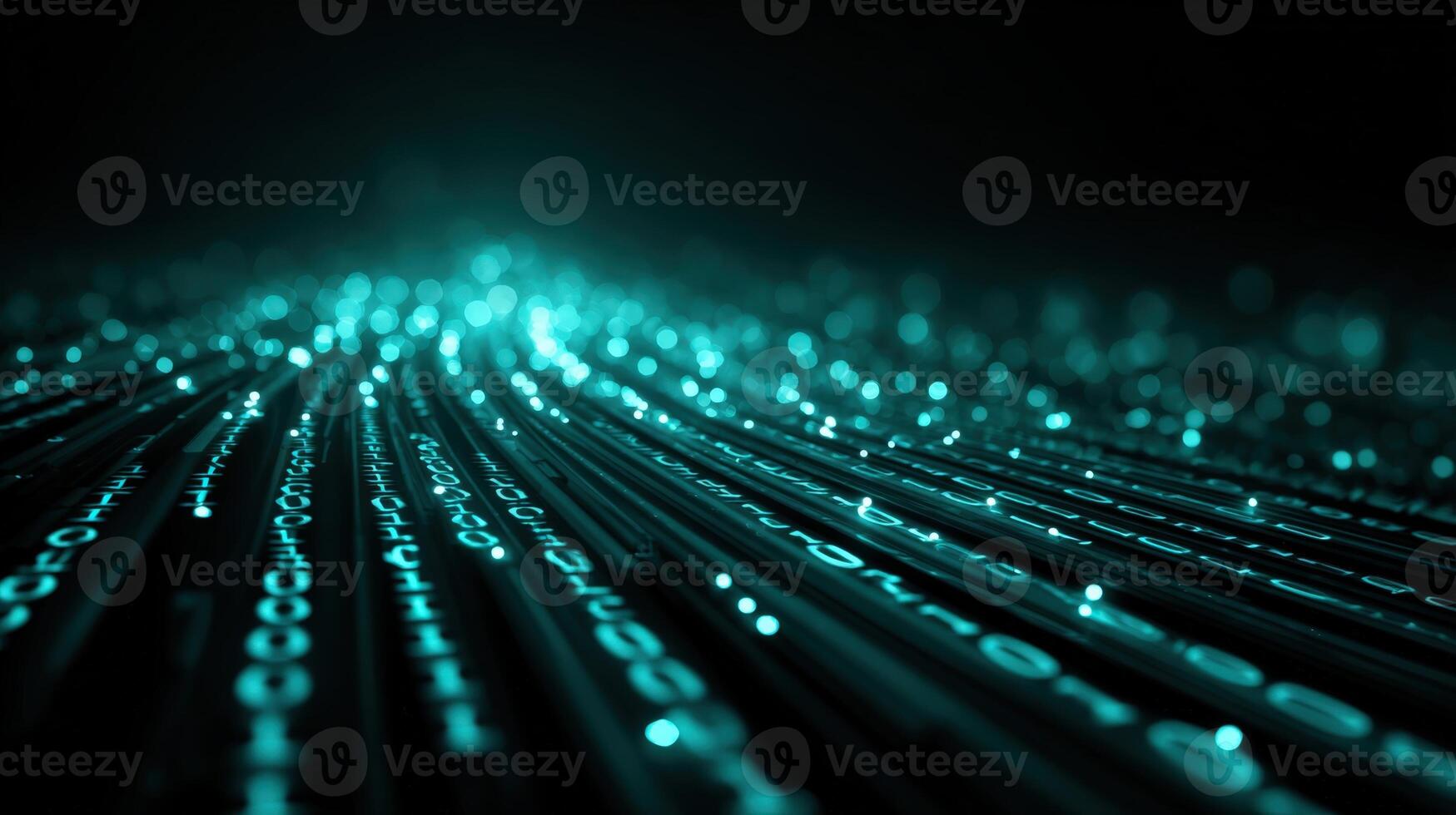 Abstract Digital Binary Code Data Stream Visualization in Turquoise, Representing Information Technology and Future Technology photo
