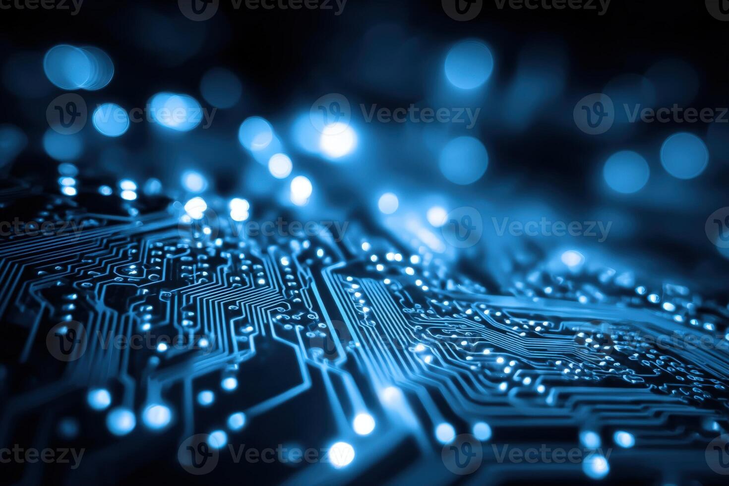 Blue Circuit Board Abstract High Tech System Design with Electronic Components and Bokeh photo