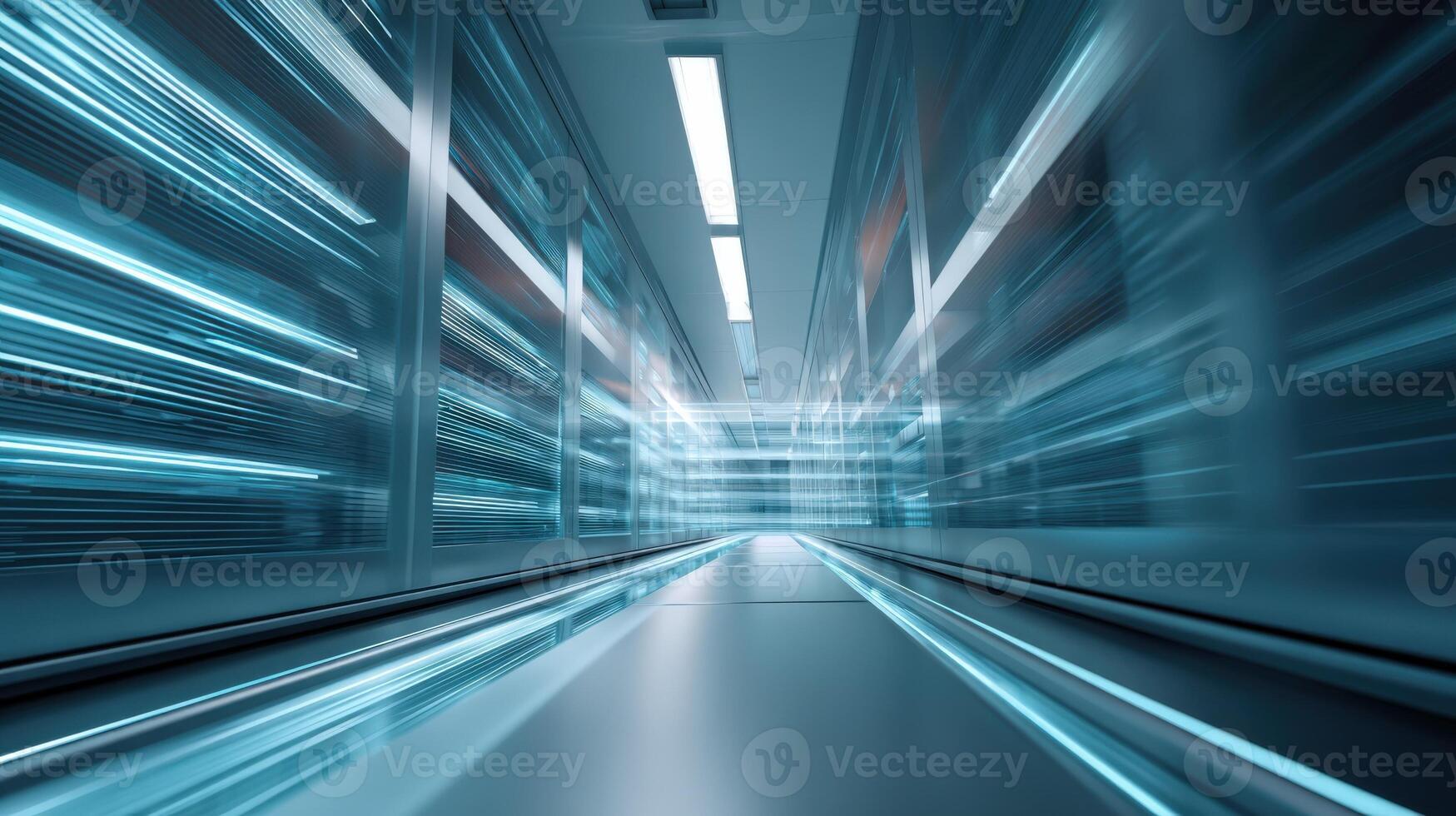 Futuristic Data Center Interior with Server Racks and Neon Lights, Abstract Technology and High Speed Connection photo