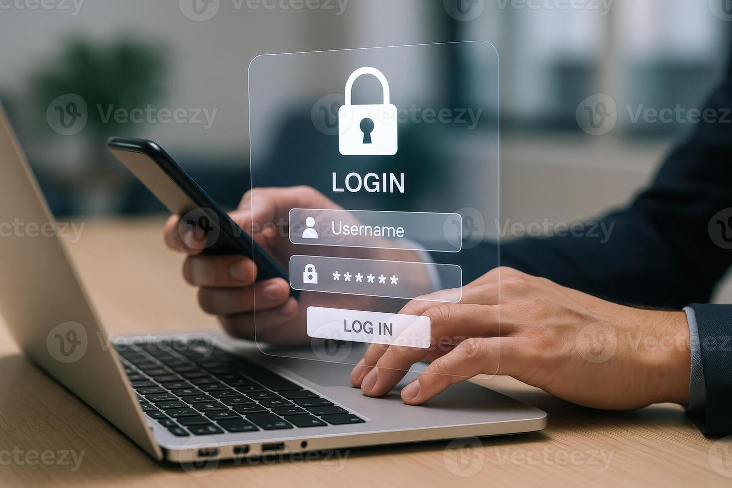 Secure Login Interface on Laptop with User Authentication via Mobile for Cybersecurity photo