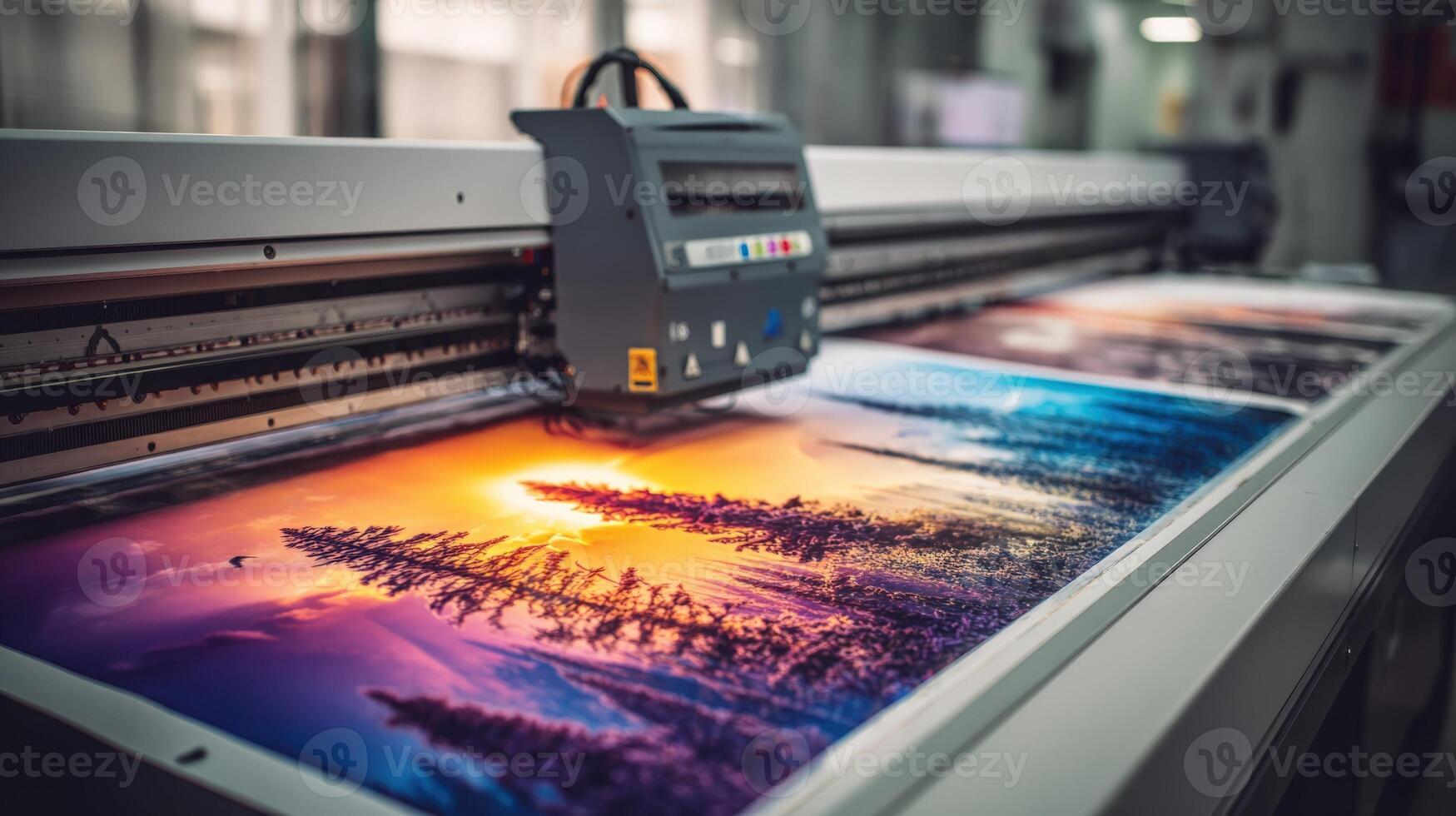 Large Format Printer in Action Producing Vibrant Artwork with Precision and Technological Prowess for Commercial Use photo