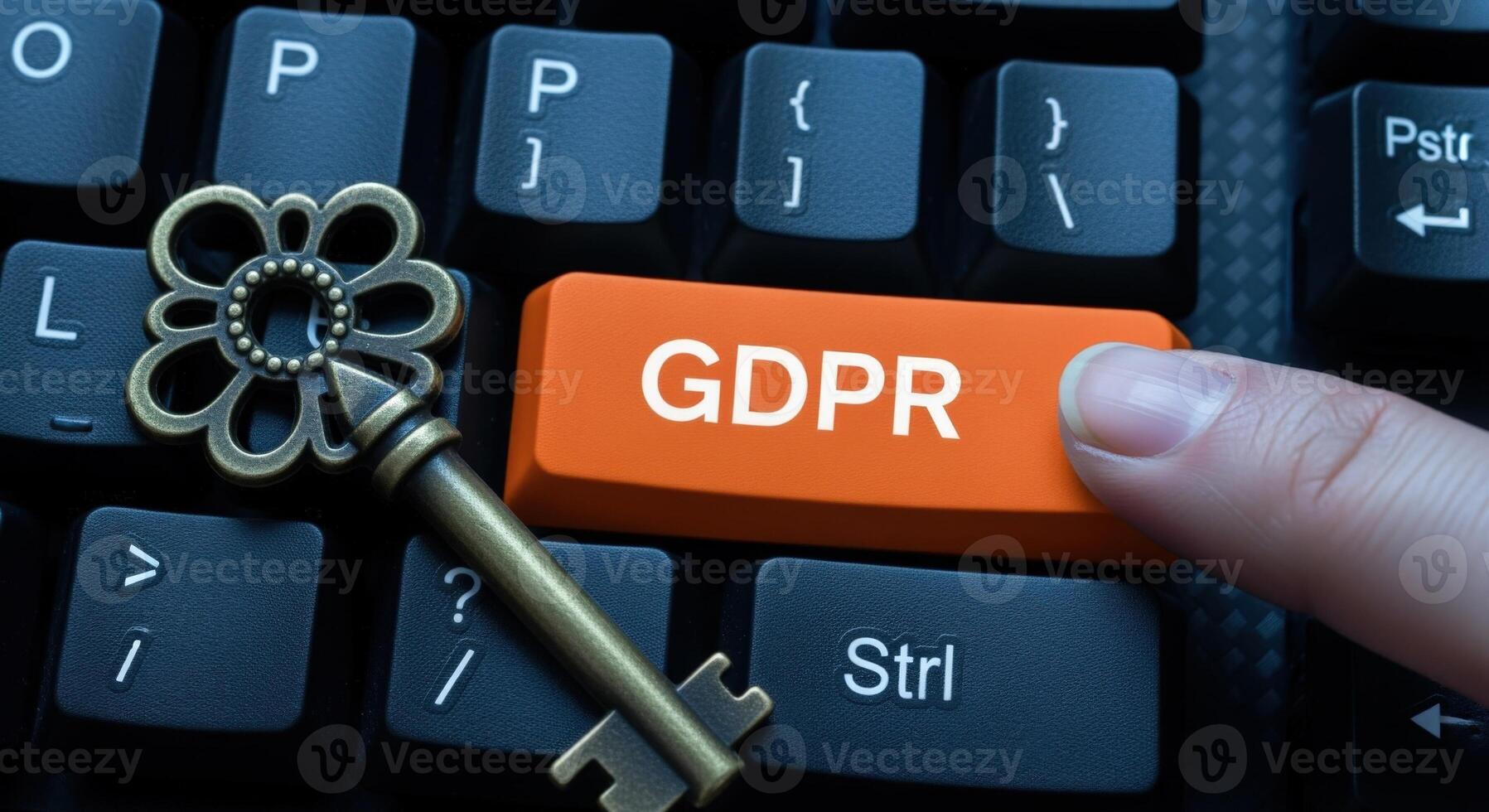 Data Protection Compliance Pressing GDPR Key with Vintage Key for Secure Data Handling and Cybersecurity photo