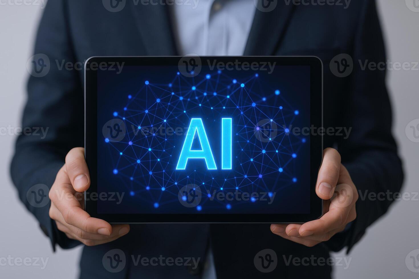 Digital Tablet Displaying AI Technology Held by Business Professional Promoting Innovation and Technological Advancement photo
