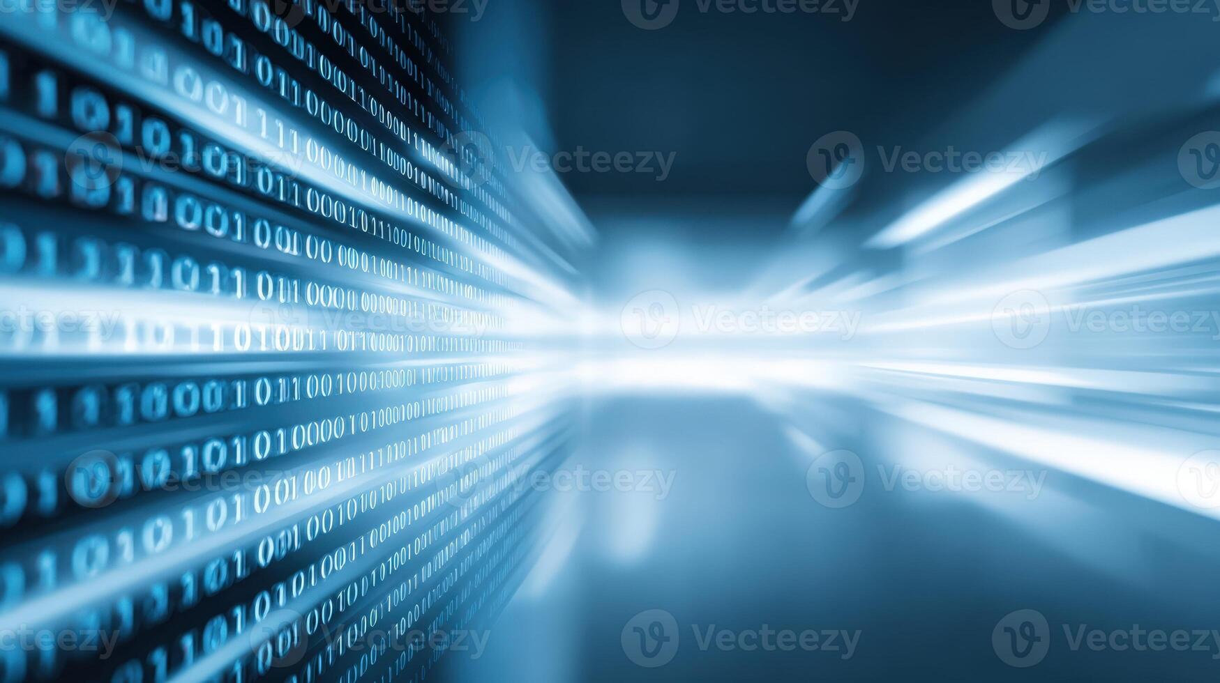 Abstract Binary Code Data Stream with Light Trails for Digital Technology Concepts photo