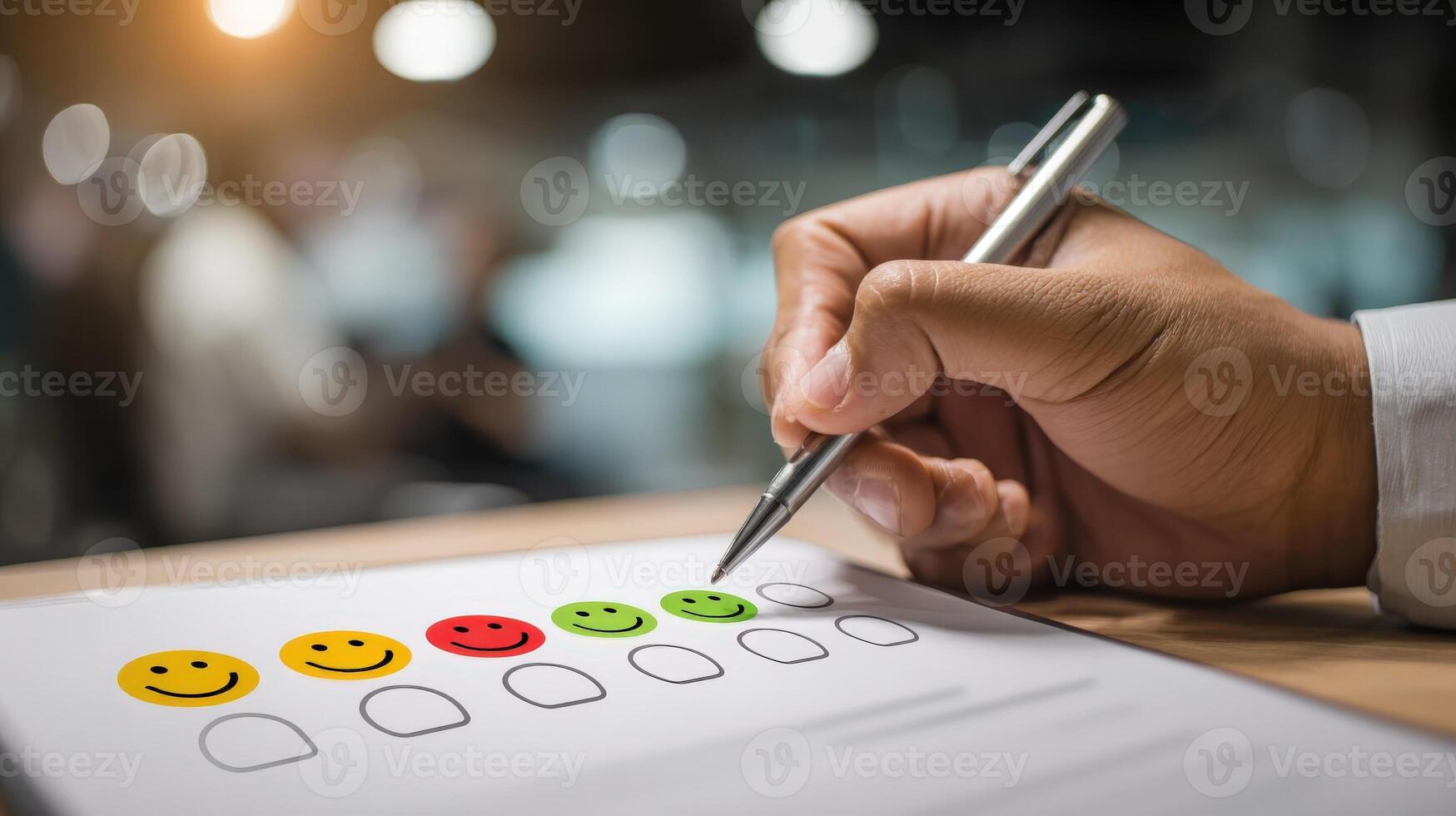 Customer Satisfaction Survey with Smiley Faces Feedback Form, Review, and Quality Control Concept photo