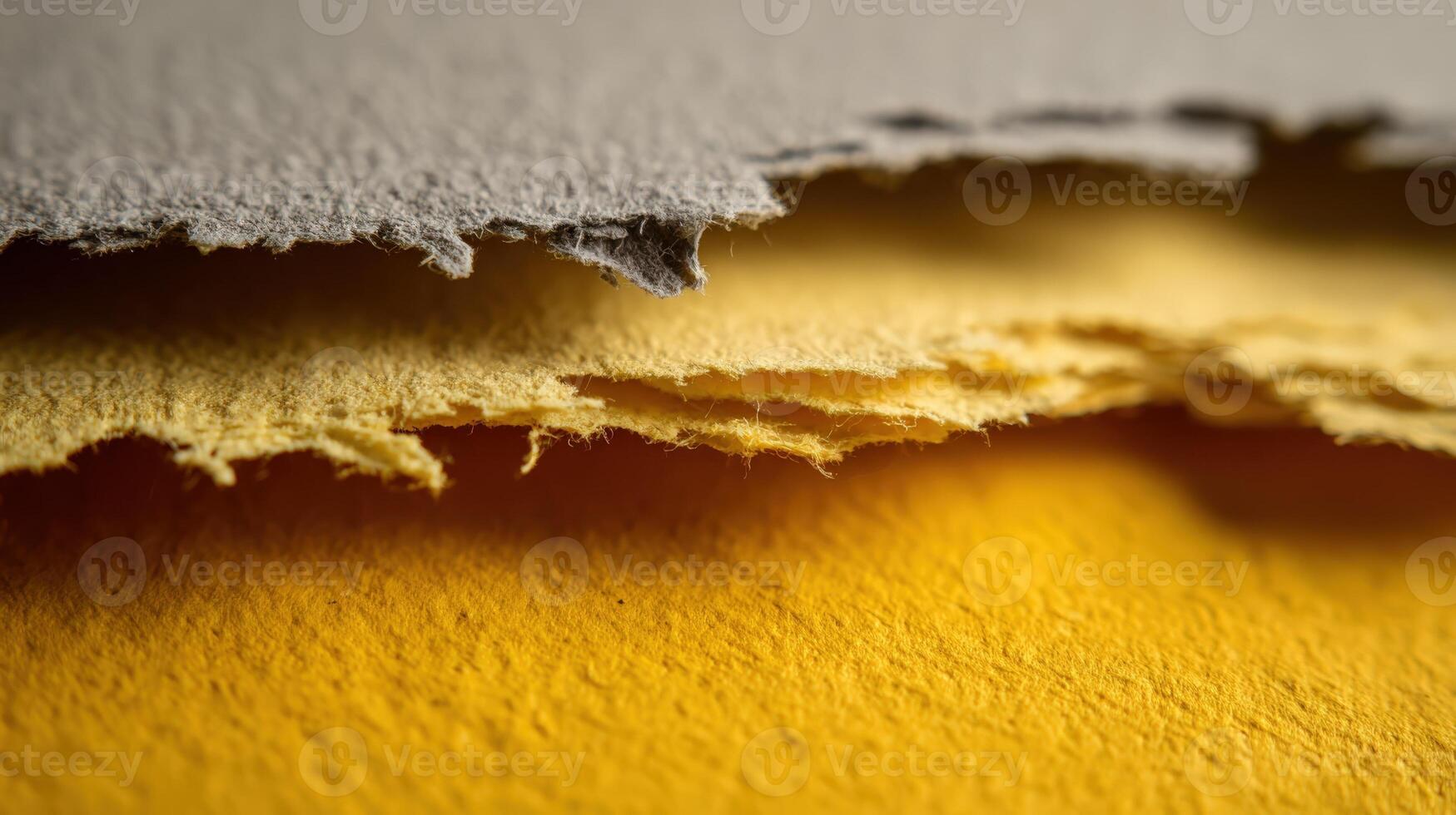 Abstract Close-Up of Torn Paper Layers with Gray, Yellow, and Golden Textures for Design photo